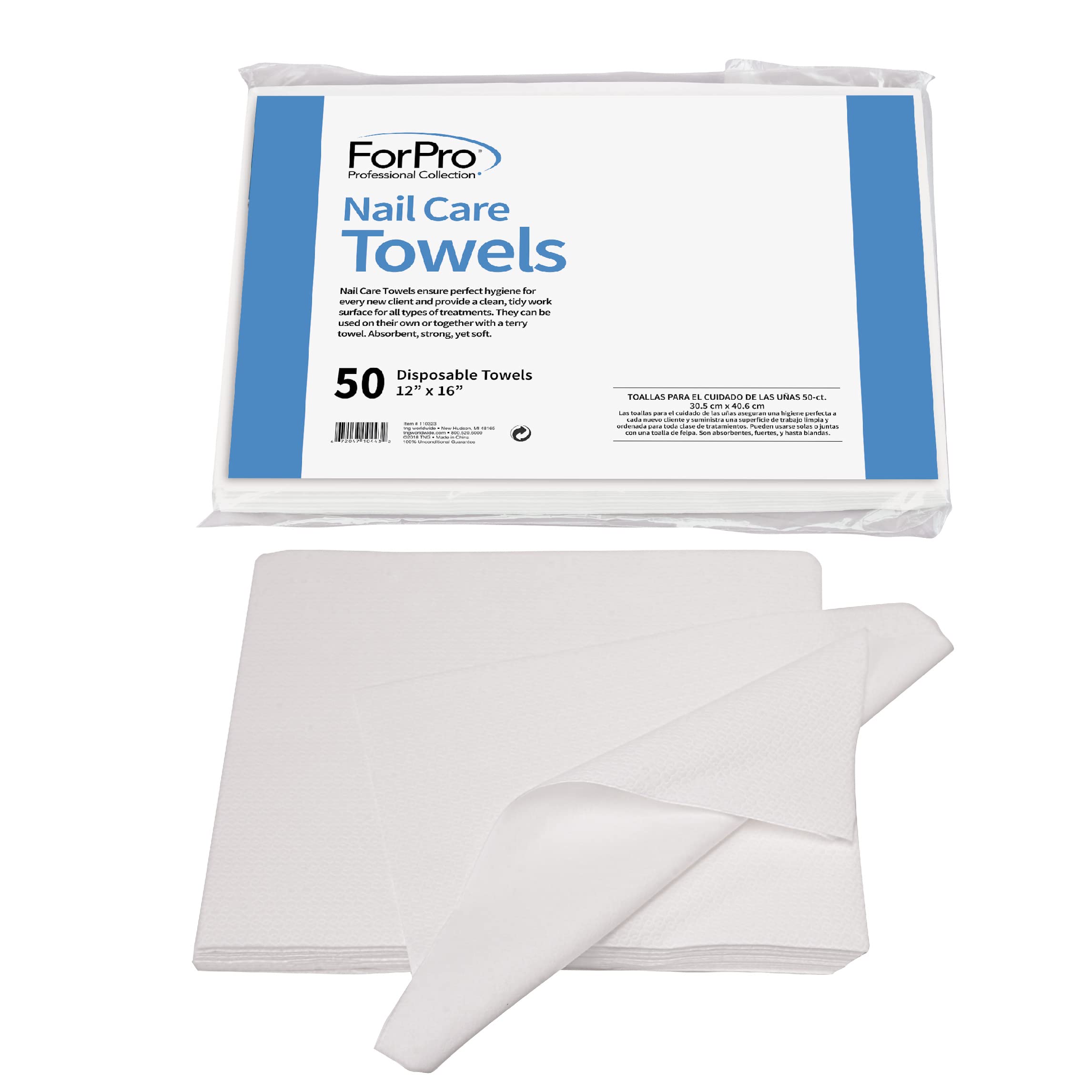 ForPro Professional Collection Original Nail Care Towels for Manicures and Pedicures, Lint-Free, Disposable Towels, 12" x 16", 50-Count