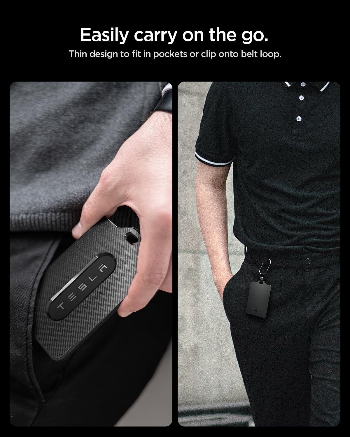 Spigen Key Card Holder for Tesla | Tesla Model Y/S/3/X Accessories | Scratch-Resistant | 2 Pack [2 Card Holders + 2 Carabiners + 4 Protective Films]