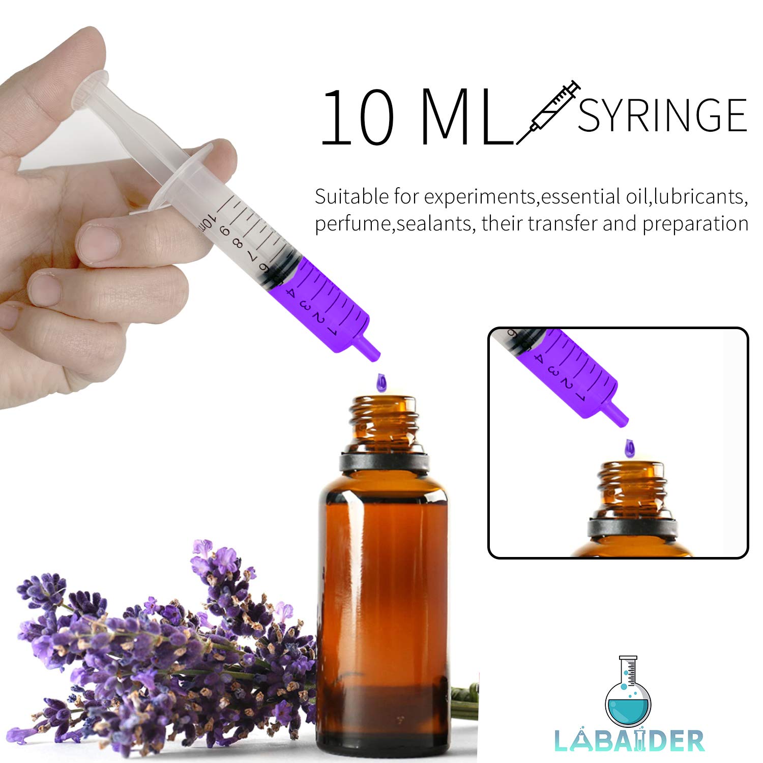 10ml Syringe 20-Pack Plastic 10ml Syringes with Luer Slip Tip, Individually Sterile Sealed, No Needle (10ML)