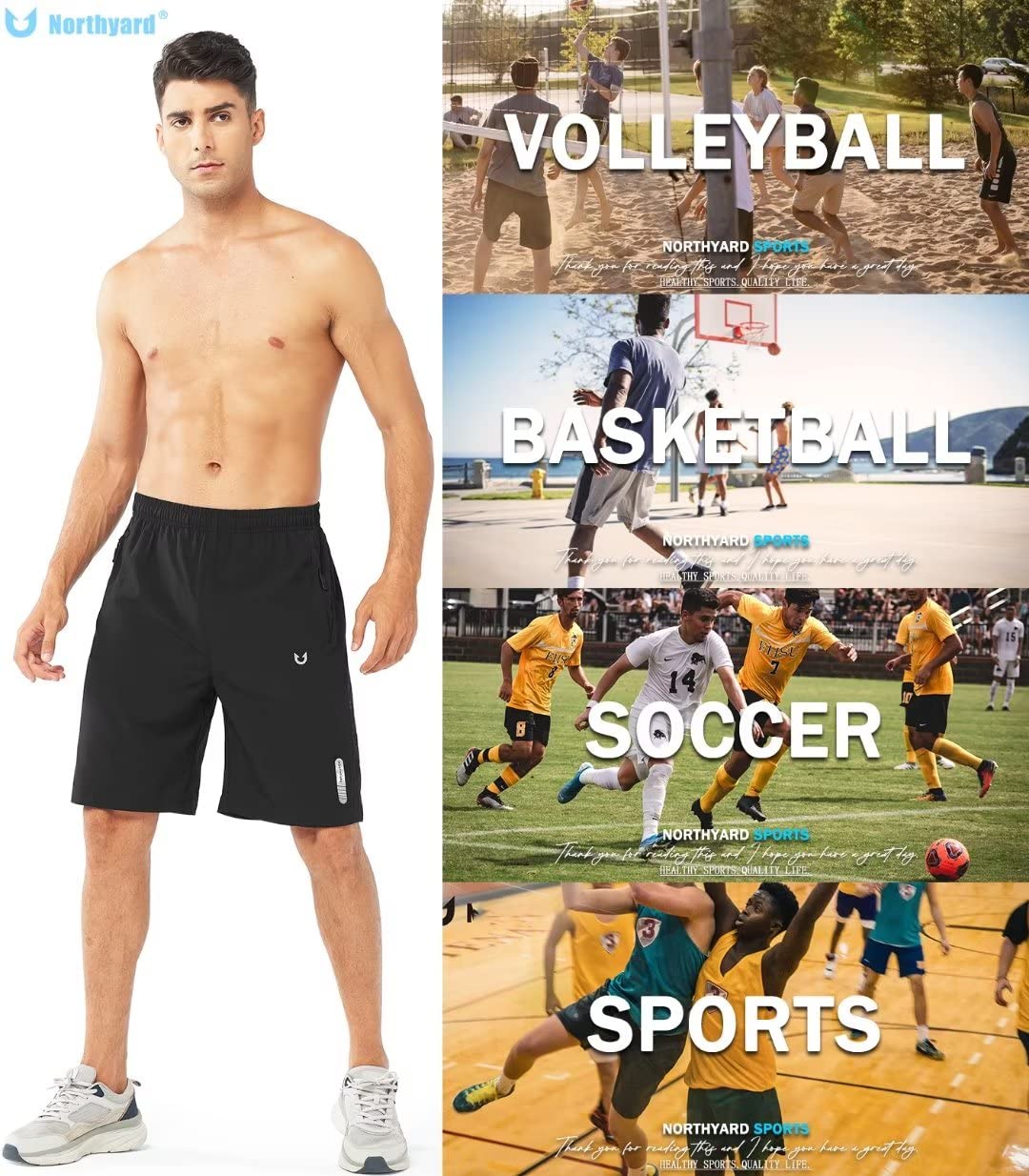 NORTHYARD Men's Athletic Running Shorts Quick Dry Workout Shorts 7"/ 5"/ 9" Lightweight Sports Gym Basketball Shorts Hiking Exercise Black-9inch XL