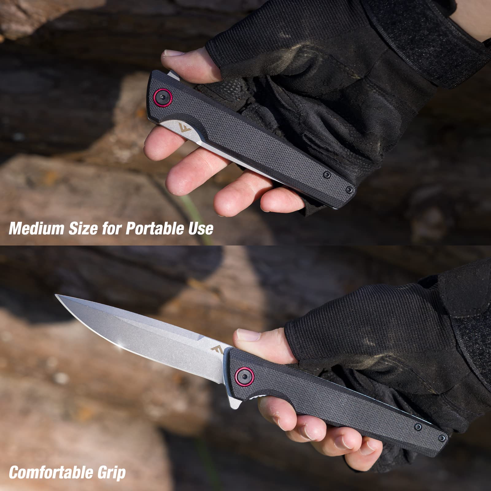 FLISSA Pocket Knife, Folding EDC Knife, 4 inch D2 Blade, G10 Handle, for Outdoors, Hiking, Camping, Black