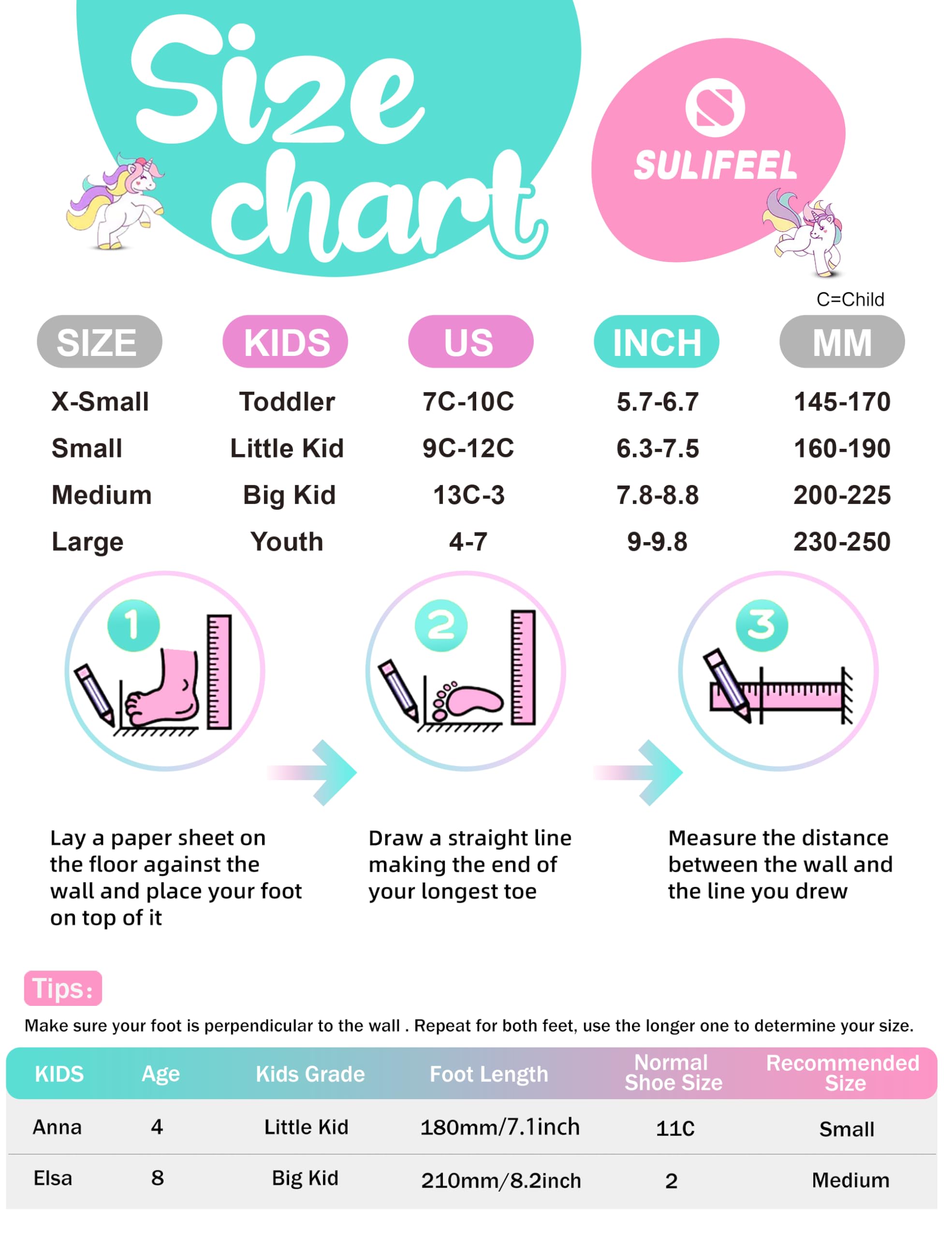 SULIFEEL Rainbow Unicorn 4 Size Adjustable Light up Roller Skates for Girls Boys for Kids Small