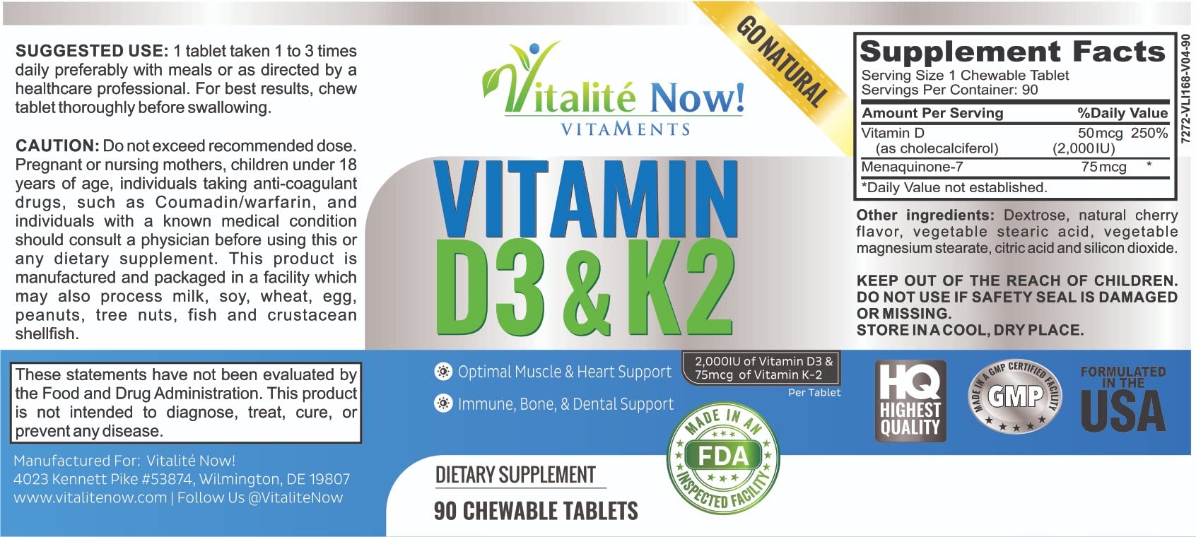 Best Vitamin D3 2000 IU + K2 - Optimized Absorption in Best Form MK7 for Lung Health, Strong Bones & Healthy Heart - All Natural - Cherry Flavor - 90 Chewable Tablets - 3 Month Supply!