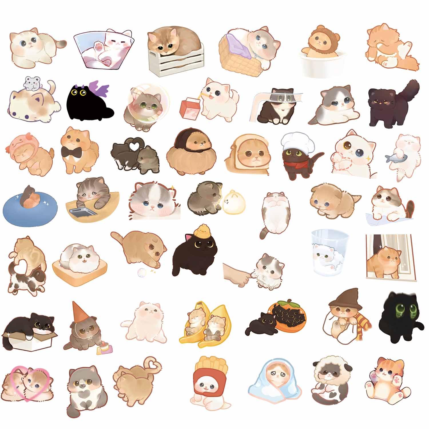 Cute Cat Stickers for Kids Teen Adults 100 Pack, Waterproof Kawaii Stickers Water Bottle Laptop Phone Case Scrapbooking, Cat Birthday Party Kawaii Gift Thing Stuff Item Boy Girl (Kawaii cat 100pcs)