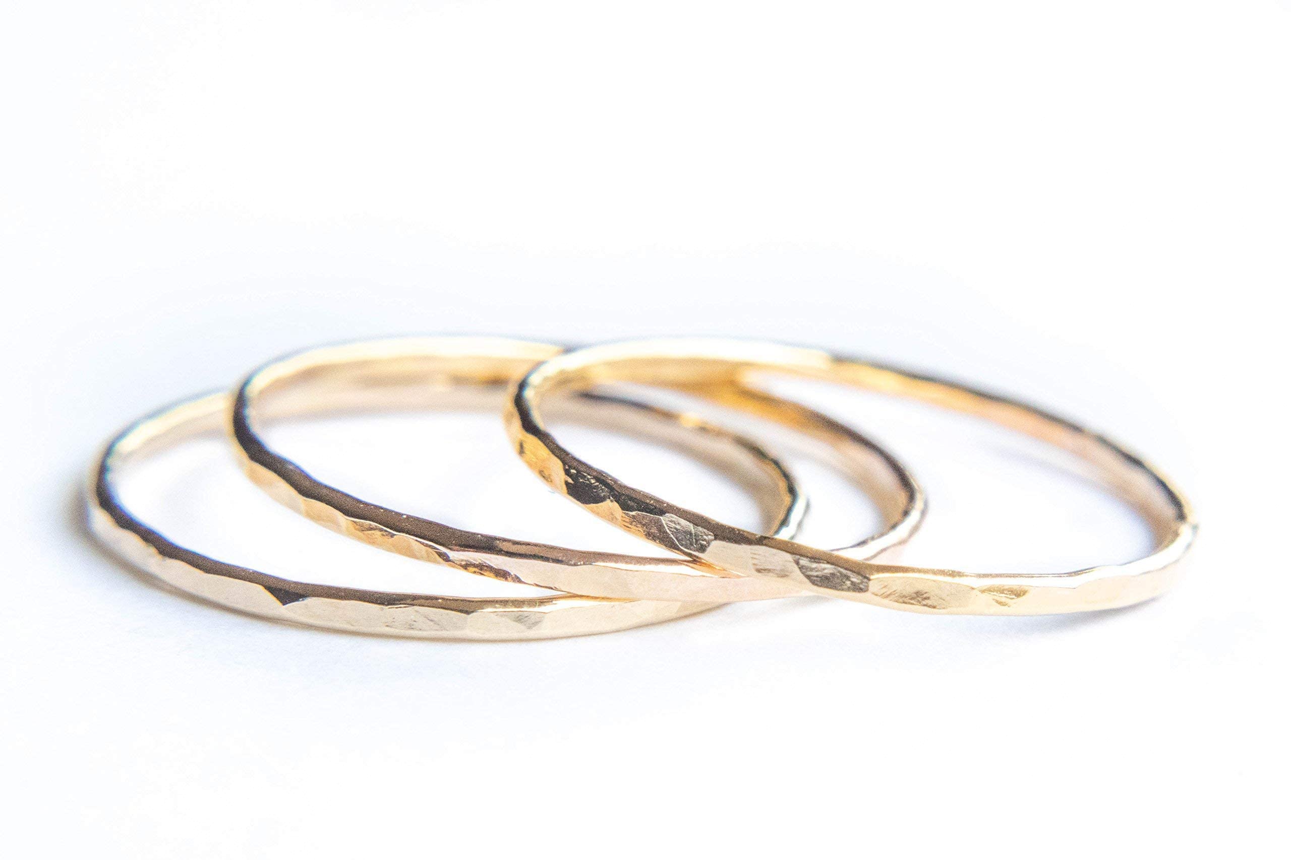 Hammered Gold Ring, Gold Stacking Rings, Minimalist Rings, Skinny Rings for Women (9, Gold Fill)