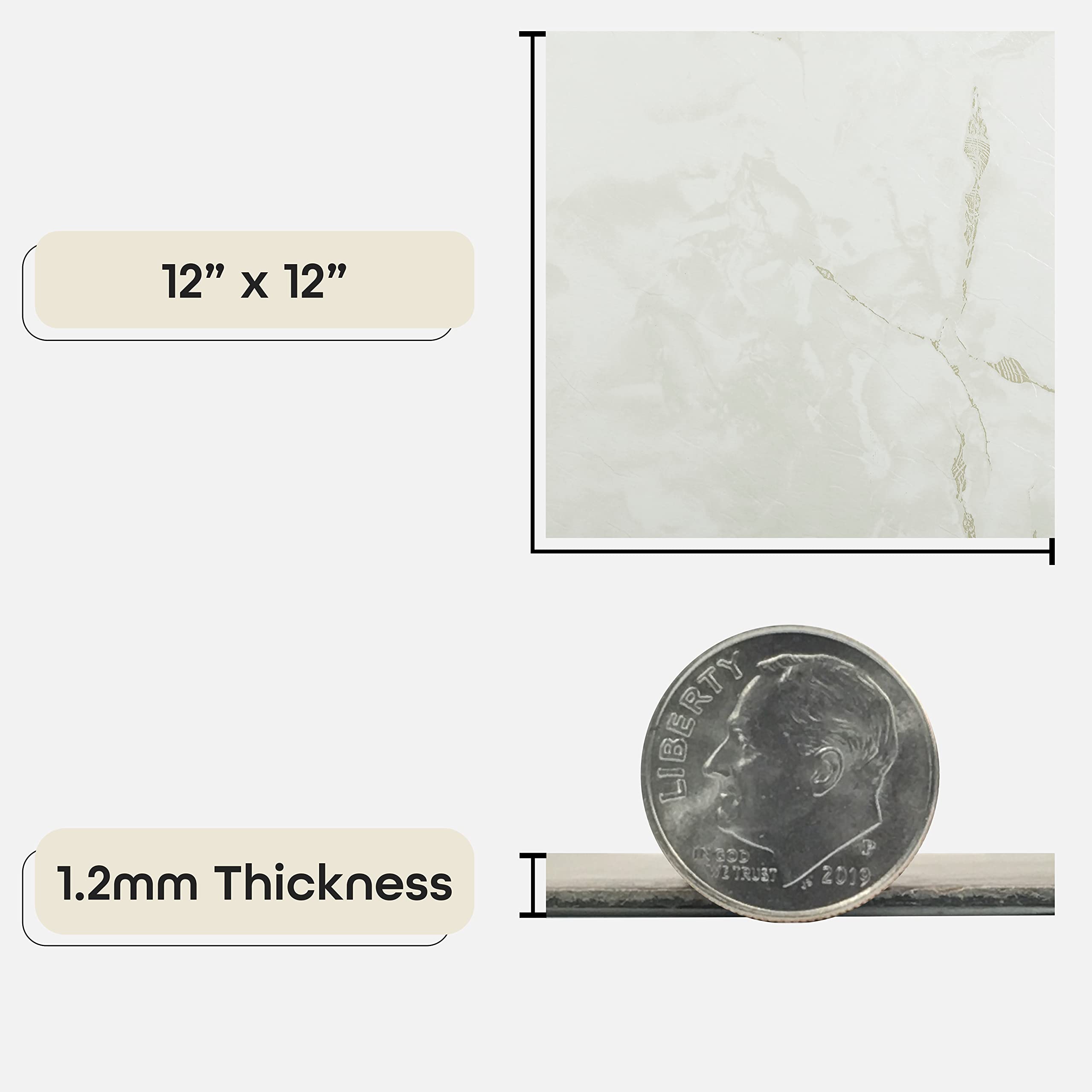 Achim Home Furnishings FTVMA40220 Nexus 12-Inch Vinyl Tile, Marble Classic White with Grey Veins, 20 Count (Pack of 1), White/Grey Vein Marble
