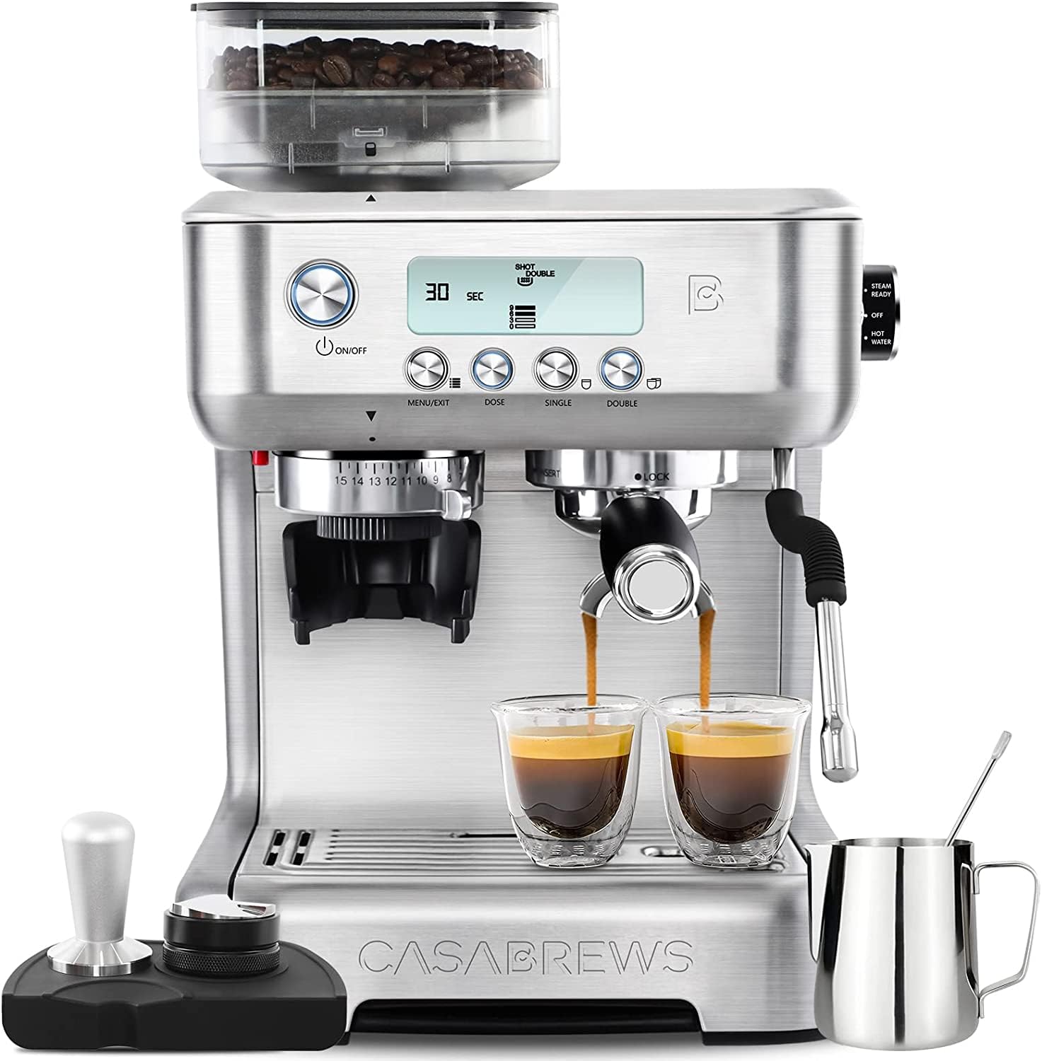 CASABREWS Espresso Machine with Grinder, Barista Espresso Maker with Milk Frother Steam Wand, Professional Cappuccino Latte Machine with LCD Display, Gifts for Dad, Mom and Coffee Enthusiast