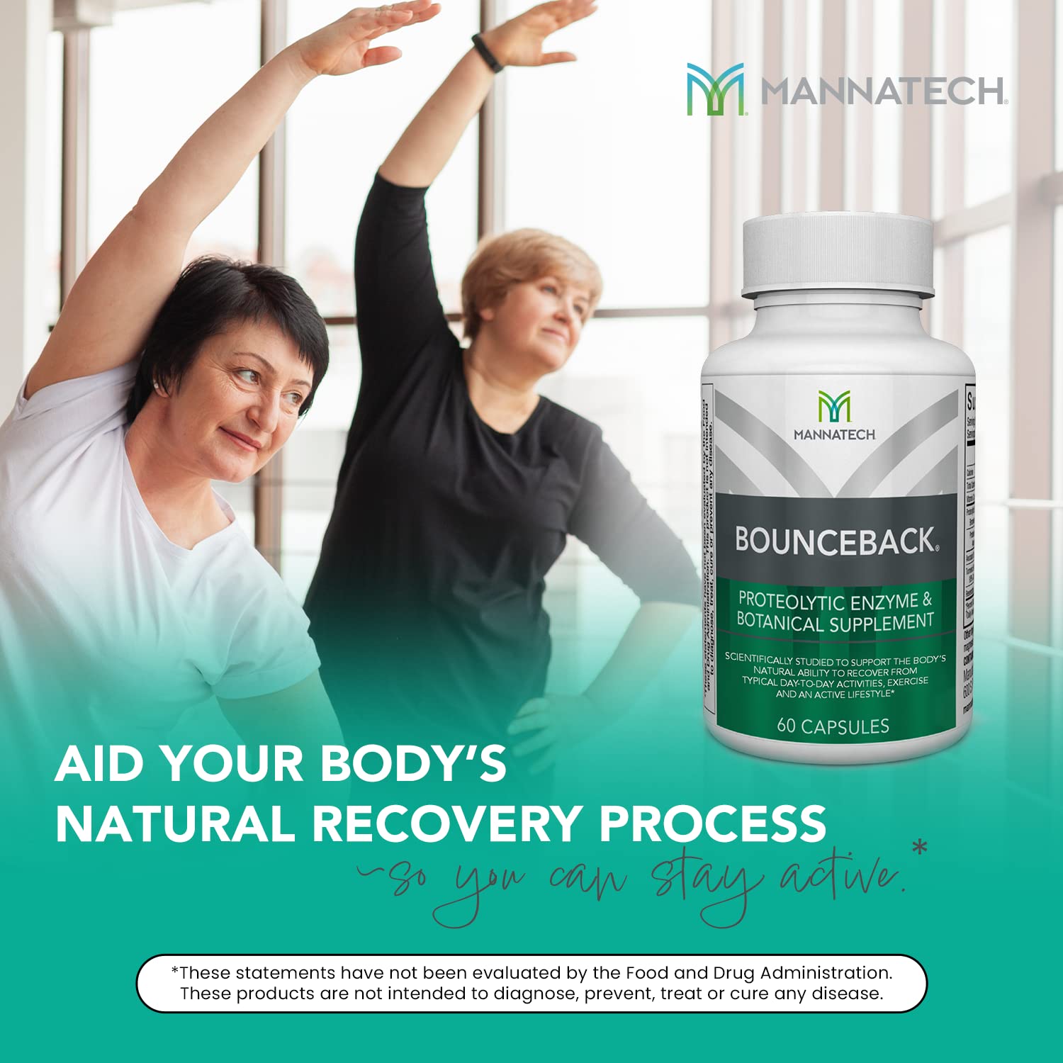 BounceBack by Mannatech with Proteolytic Enzyme Blend, Phytosterol Blend and Turmeric Extract Supports Optimal Joint & Cartilage Health, 60 Capsules