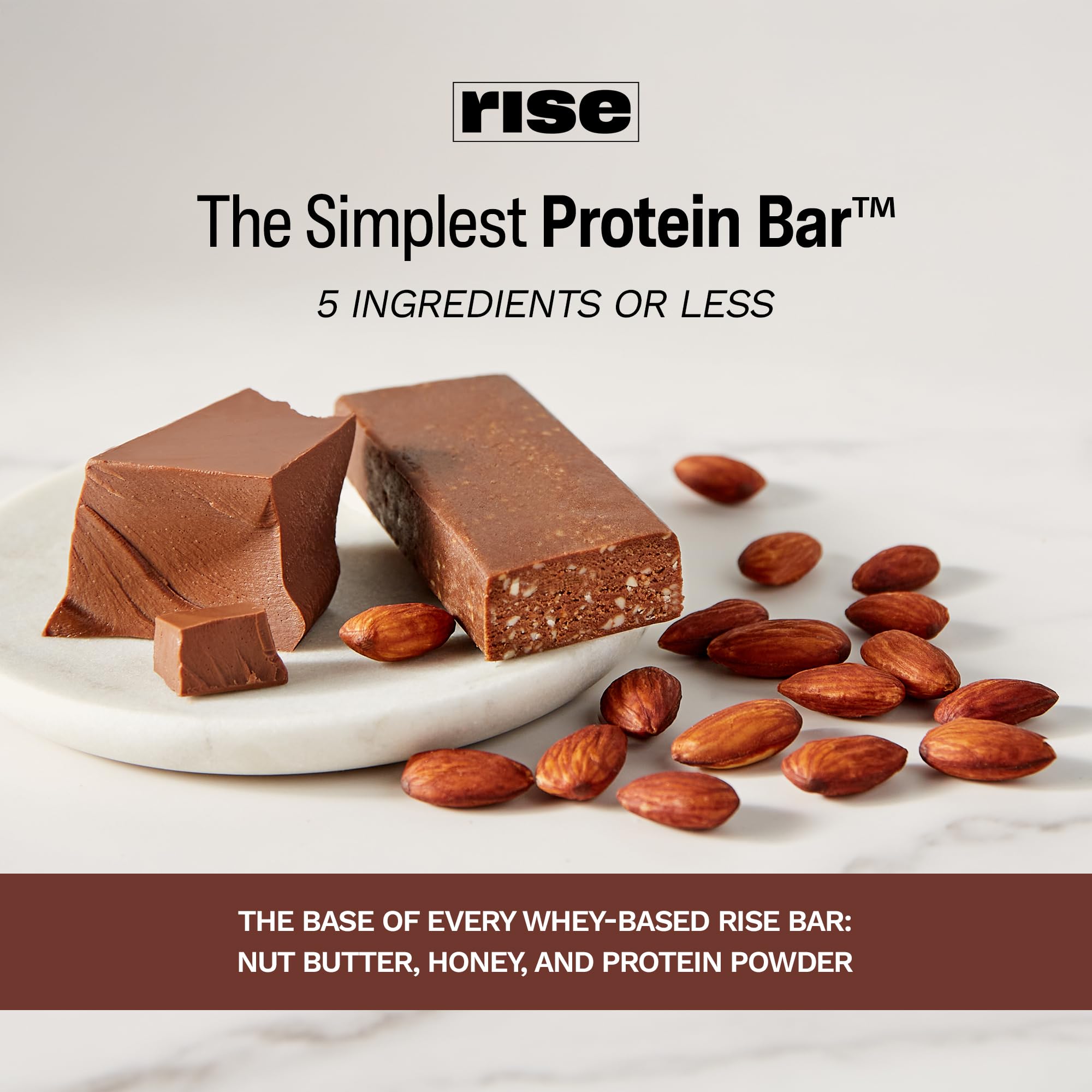 Rise Whey Protein Bars - Chocolatey Almond | Breakfast Bar & Protein Snack 15g Protein 5g Fiber Just 4 Whole Food Ingredients Gluten-Free Soy Free