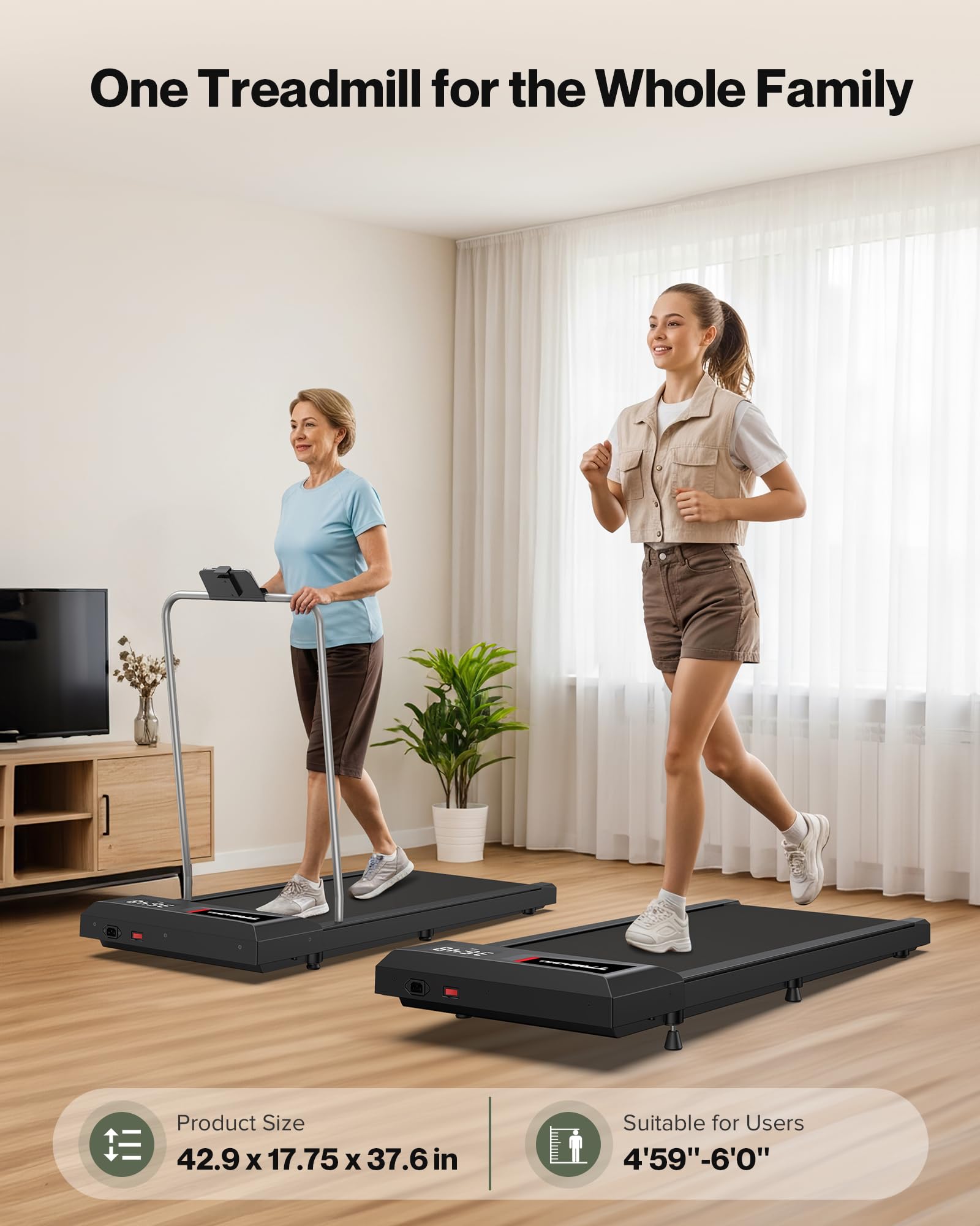 WELLFIT Under Desk Walking Pad with Handlebar, Lightweight 29lb Walking Treadmills for Home Small Space, 265LB Capacity Compact Smart Walking Pads with 10% Incline Works with KINOMAP Apple Health
