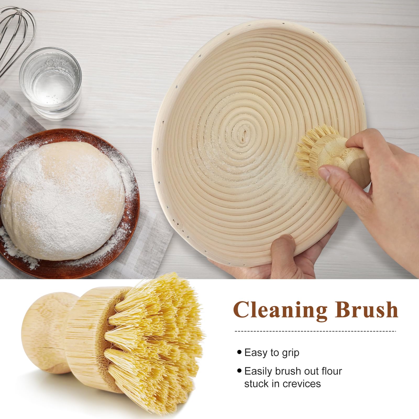 Sourdough Bread Baking Supplies: 9 Inch Round & 10 Inch Oval Banneton Bread Proofing Basket with Liner+Bread Lame +Dough Scraper+Cleaning Brush, Artisan Bread Making Gifts for Baker