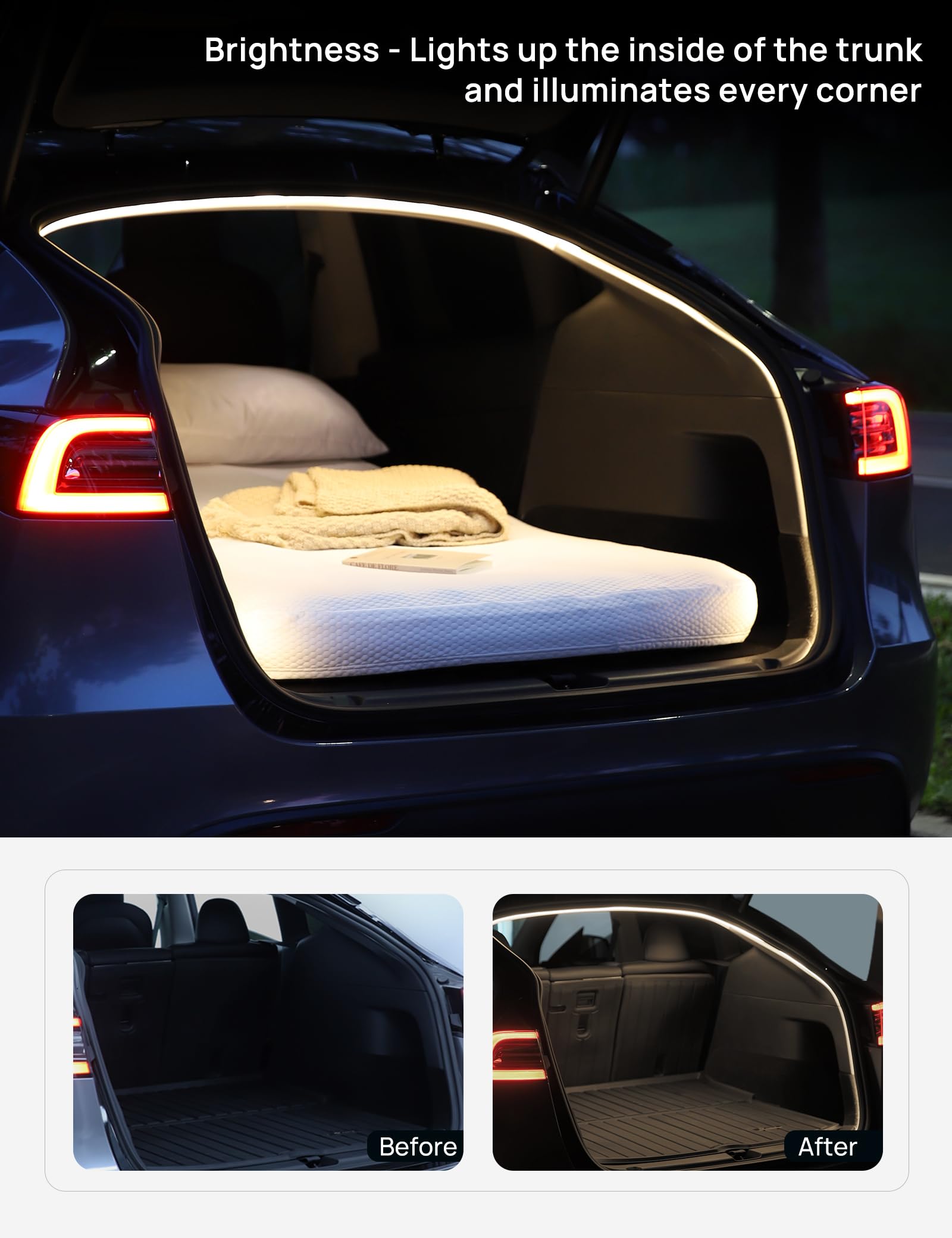 TPARTS Trunk LED Light Strip for Tesla Model Y, Silicone Waterproof Tesla Model Y Interior Lighting, Easy Installation