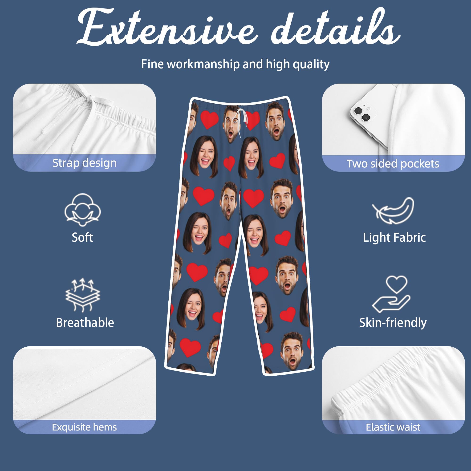 Custom Pajama Pants Personalized Face Photo Pajamas Pants Christmas Birthday Valentines Gifts For Men Women Pets