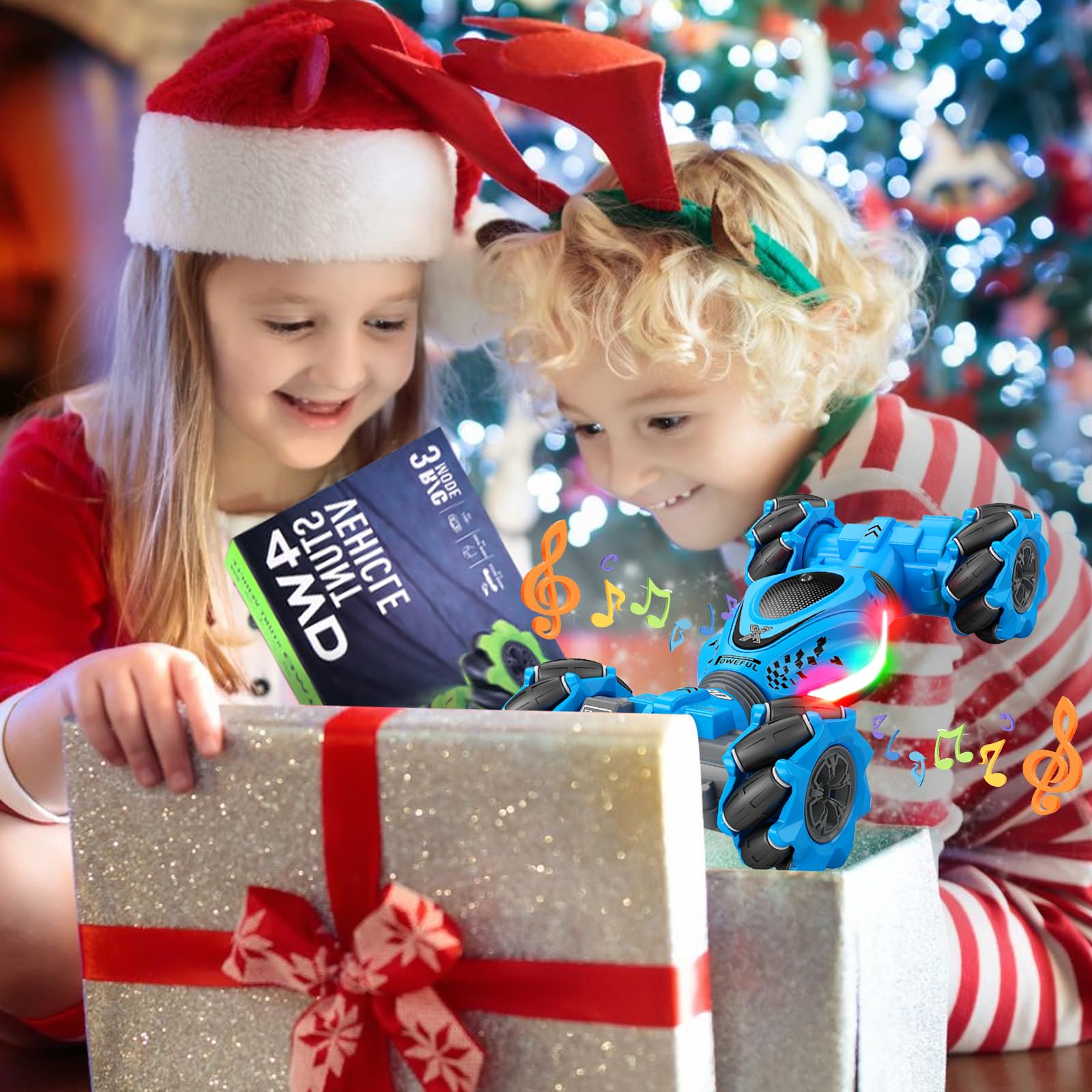 Weocar Gesture RC Car, 4WD High Speed Drift Stunt Car, 2.4Ghz Remote Control Cars Gesture Sensor, 360° Rotating Twist Offroad Cars w/Music Lights, Age 6-12 Boys Girls Birthday Gifts Xams, Blue