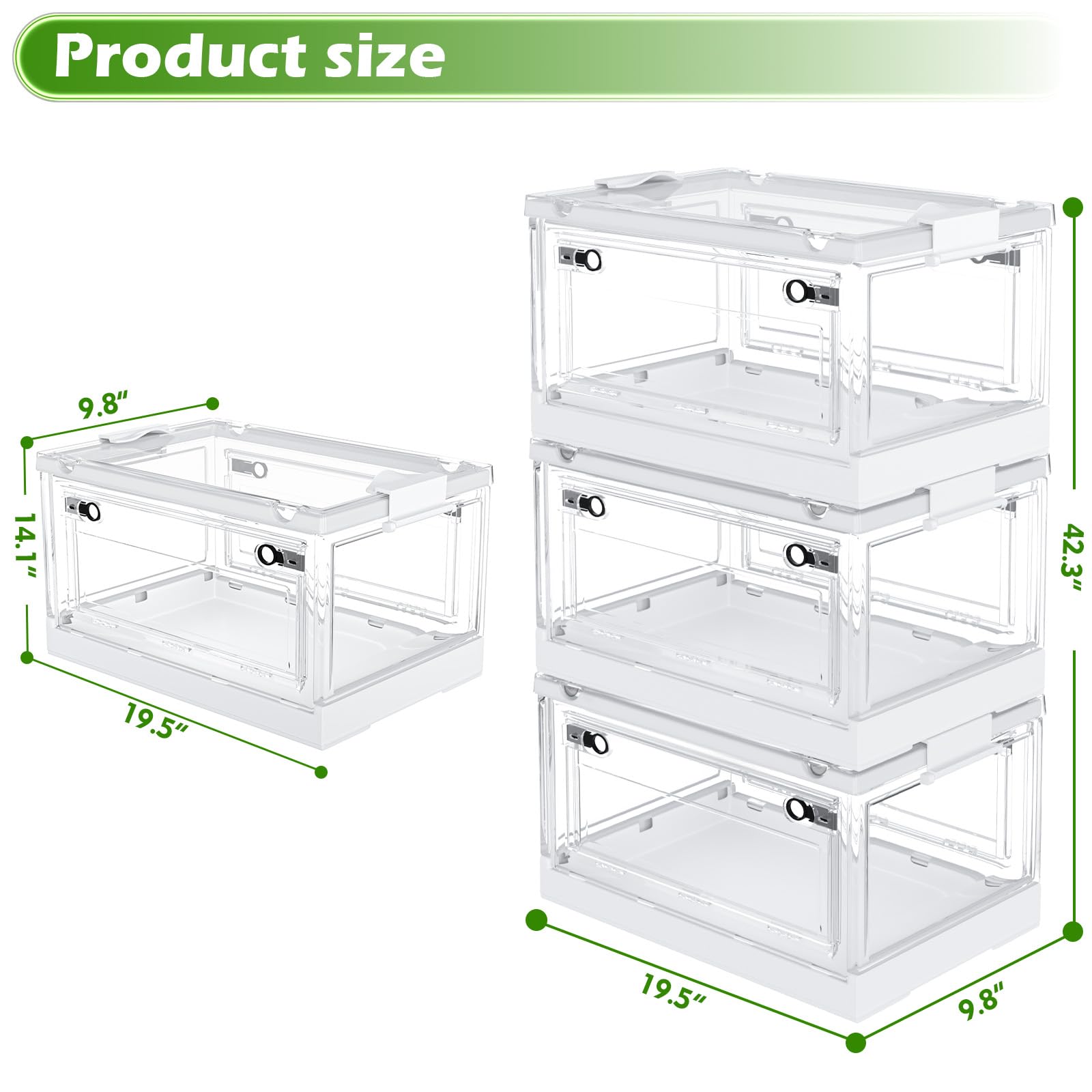 CTSNSLH 4 Tier Storage Bins with Lids, 192Quart Clear Stackable Storage Bins with Wheeled and Doors, Storage Boxes, Storage Containers, Closet Organizers and Storage