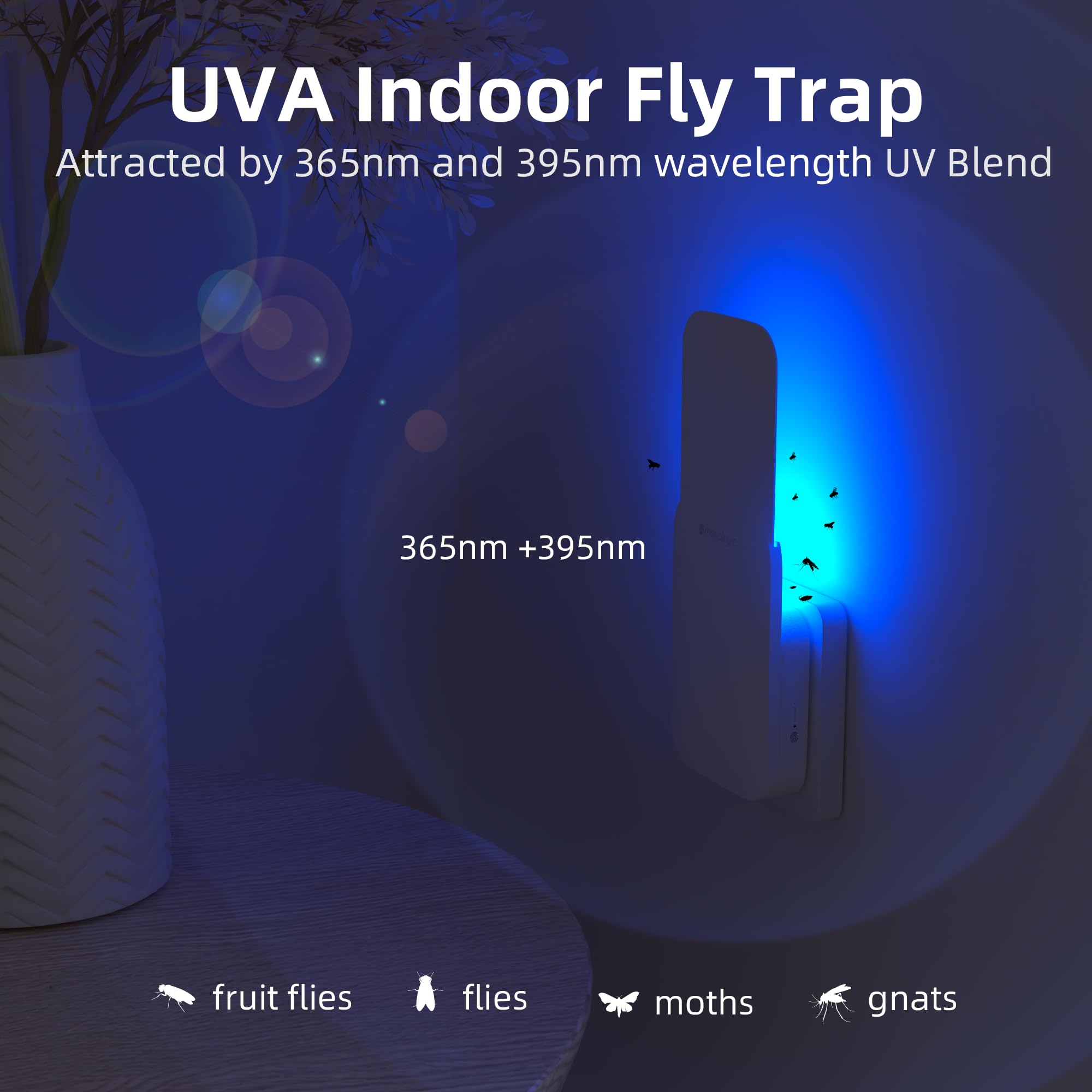 Mosalogic Flying Insect Trap Plug-in Mosquito Killer Indoor Gnat Moth Catcher Fly Tapper with Night Light UV Attractant Catcher for Home Office White-1PACK