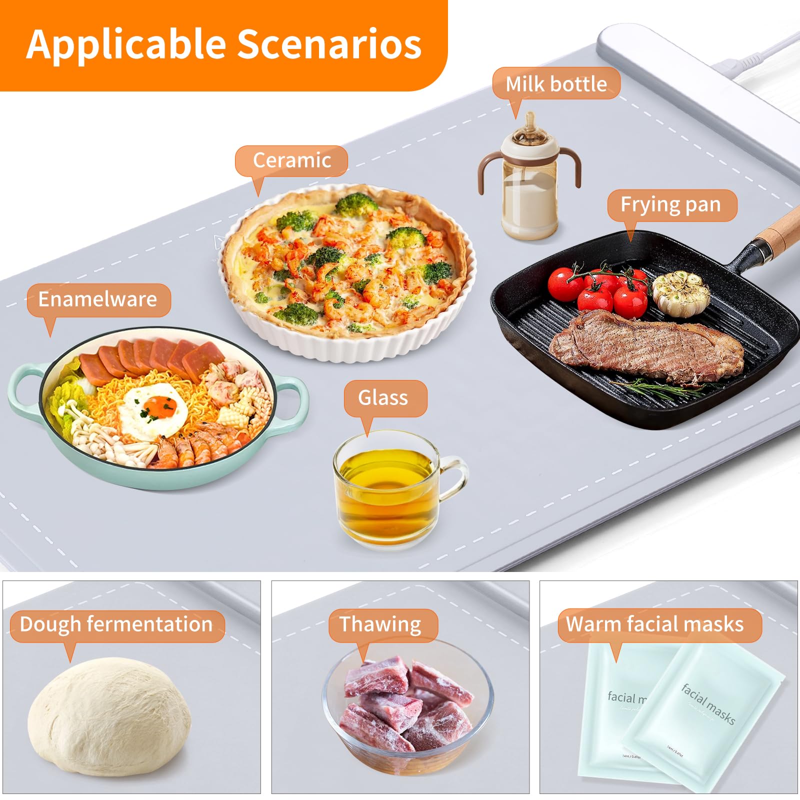 Fuloon Rollable & Portable Electric Warming Tray,Upgreaded Graphene Heating Food Warming Mat with Overload Protection and Storage Bag Made of Premium Silicone Nano-Material (23.6 * 14.6in) (Grey)