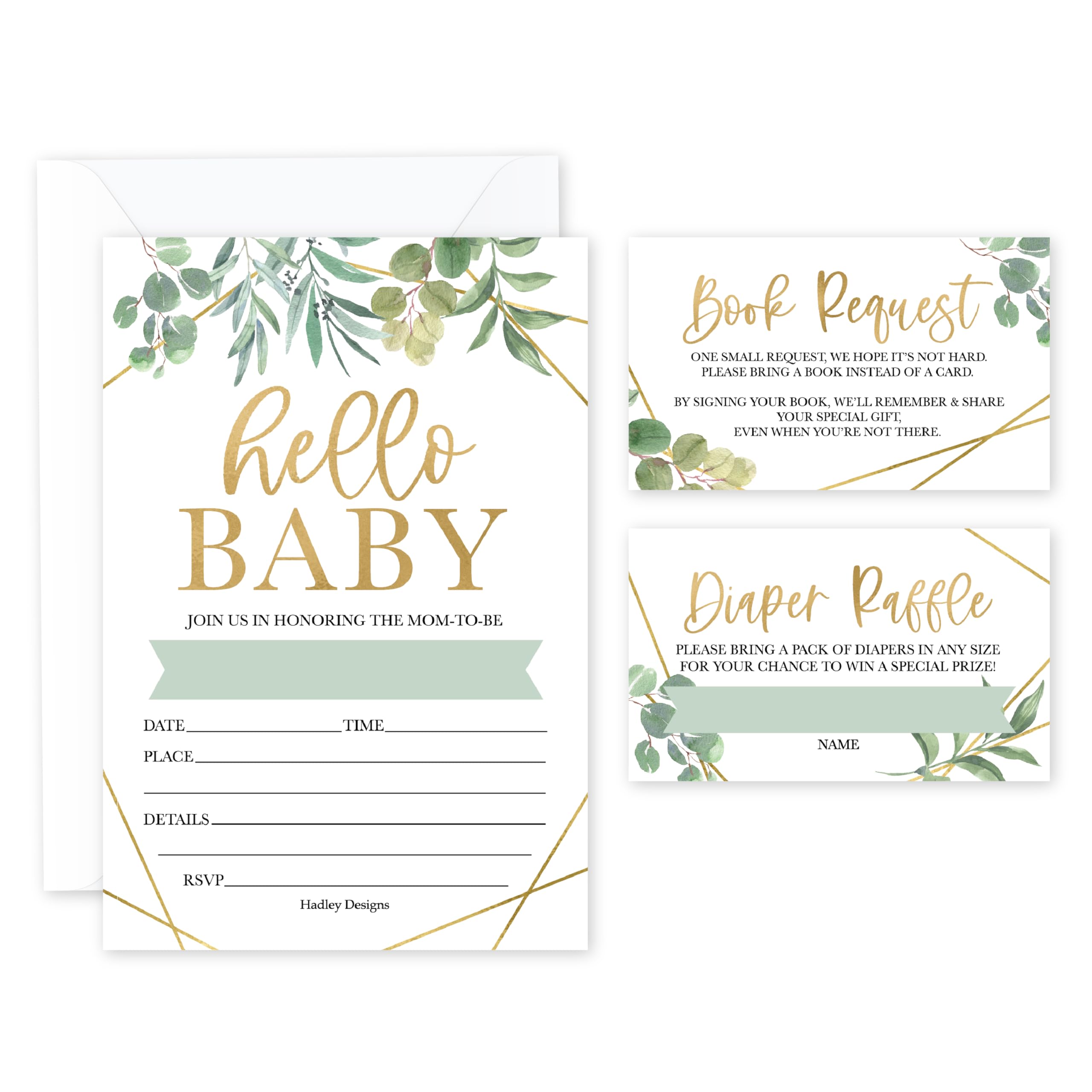 Hadley Designs 15 Greenery Baby Shower Invitations Gender Neutral - Baby Shower Invitations For Girl, Boy Baby Shower Invites For Boy, Baby Boy and Girl Baby Shower Invitations With Envelopes