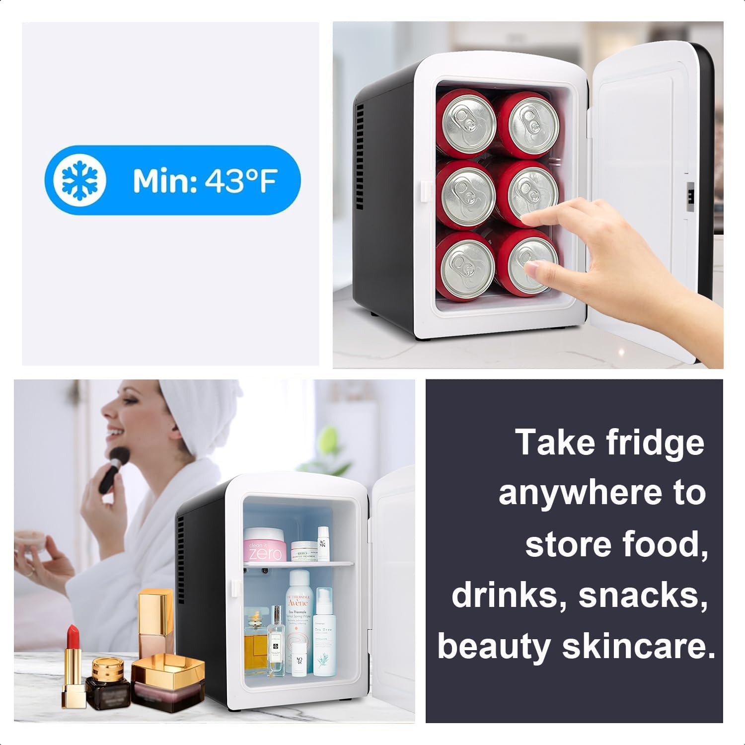 Living Enrichment Portable Mini Fridge 4 Liter 6 Can Skincare Fridge, AC 120V DC 12V Small Refrigerator Cooler and Warmer for Skincare, Foods, Medications, Bedroom, Travel and Car - Black