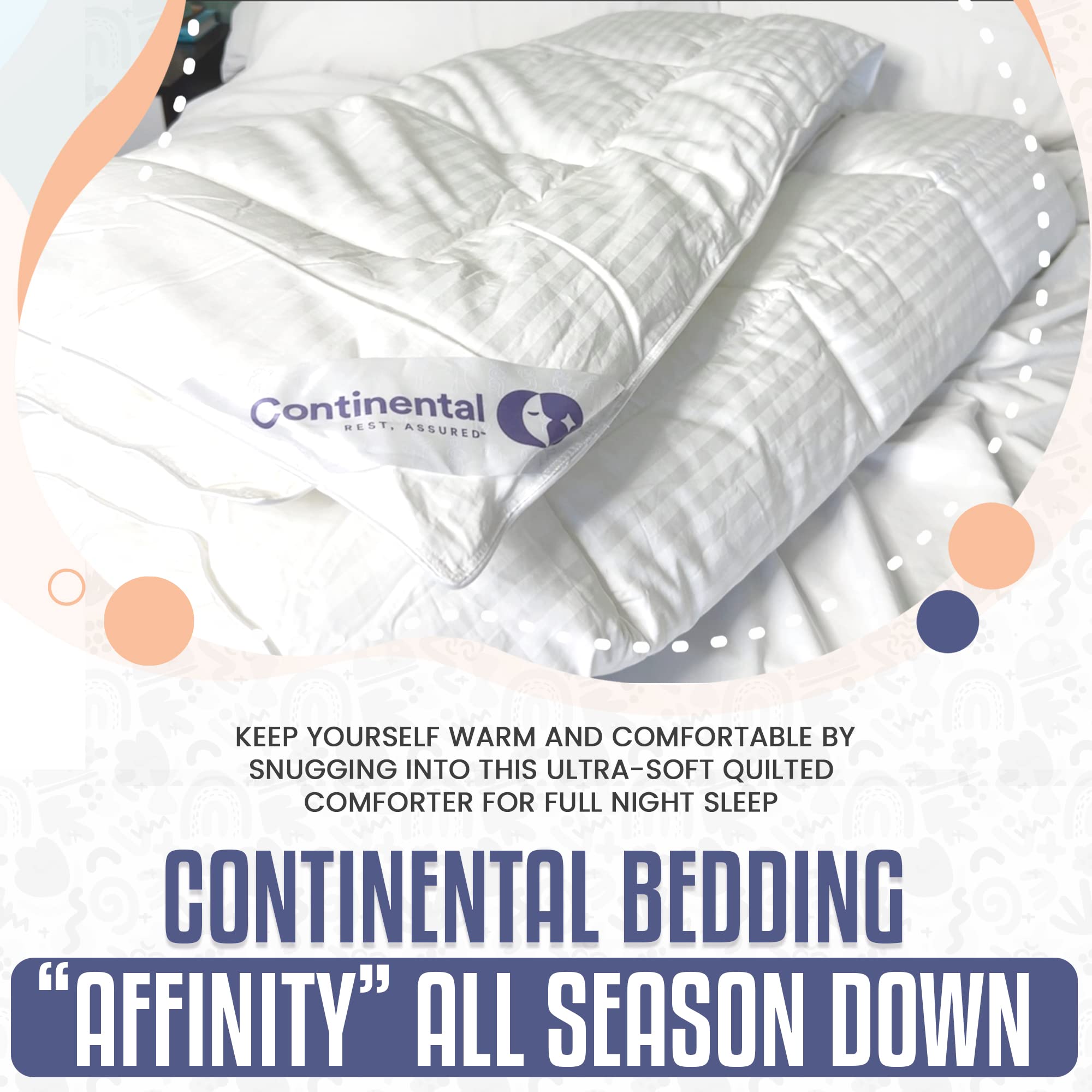 Continental Bedding Affinity Full Size Comforter All Season Quilted Down Alternative Comforter Duvet Insert with Corner Tabs - Machine Washable - Duvet Insert