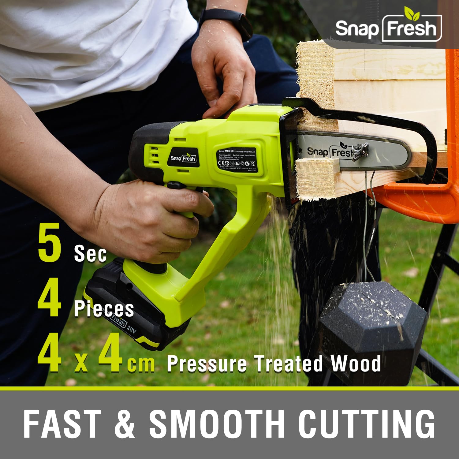 SnapFresh Mini Chainsaw Cordless, 5 Inch Electric Chainsaw Portable, Handheld Chain Saw With 2.0ah Battery & Fast Charger, Small Battery Powered Chainsaw for Wood Cutting Tree Trimming, Gift for Men