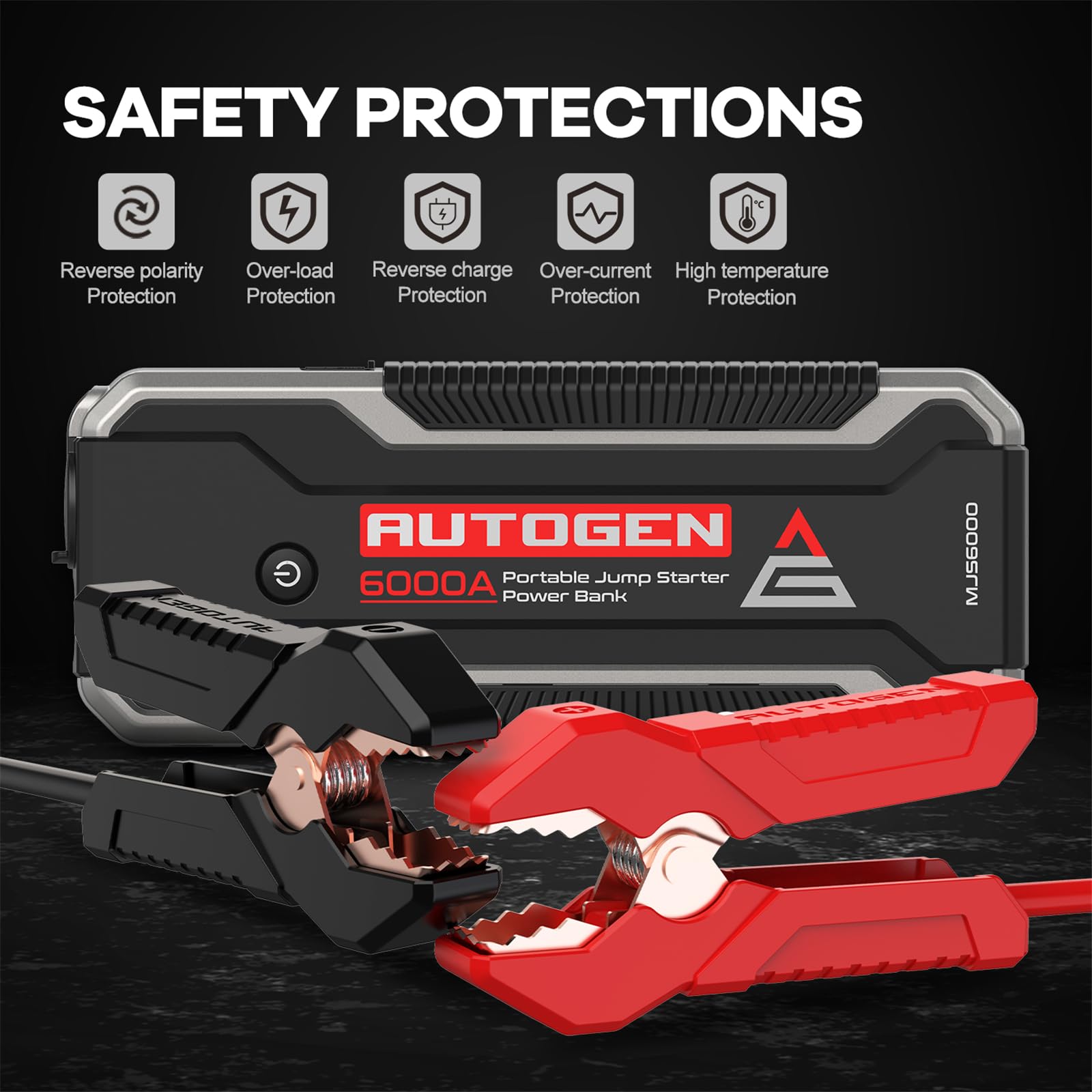 AUTOGEN Car Jump Starter 6000A, Portable Battery Jumper Starter All Gas and 10.0L Diesel Engine, Jump Start Battery Pack and Jump Box with 12V DC Output and EVA Case