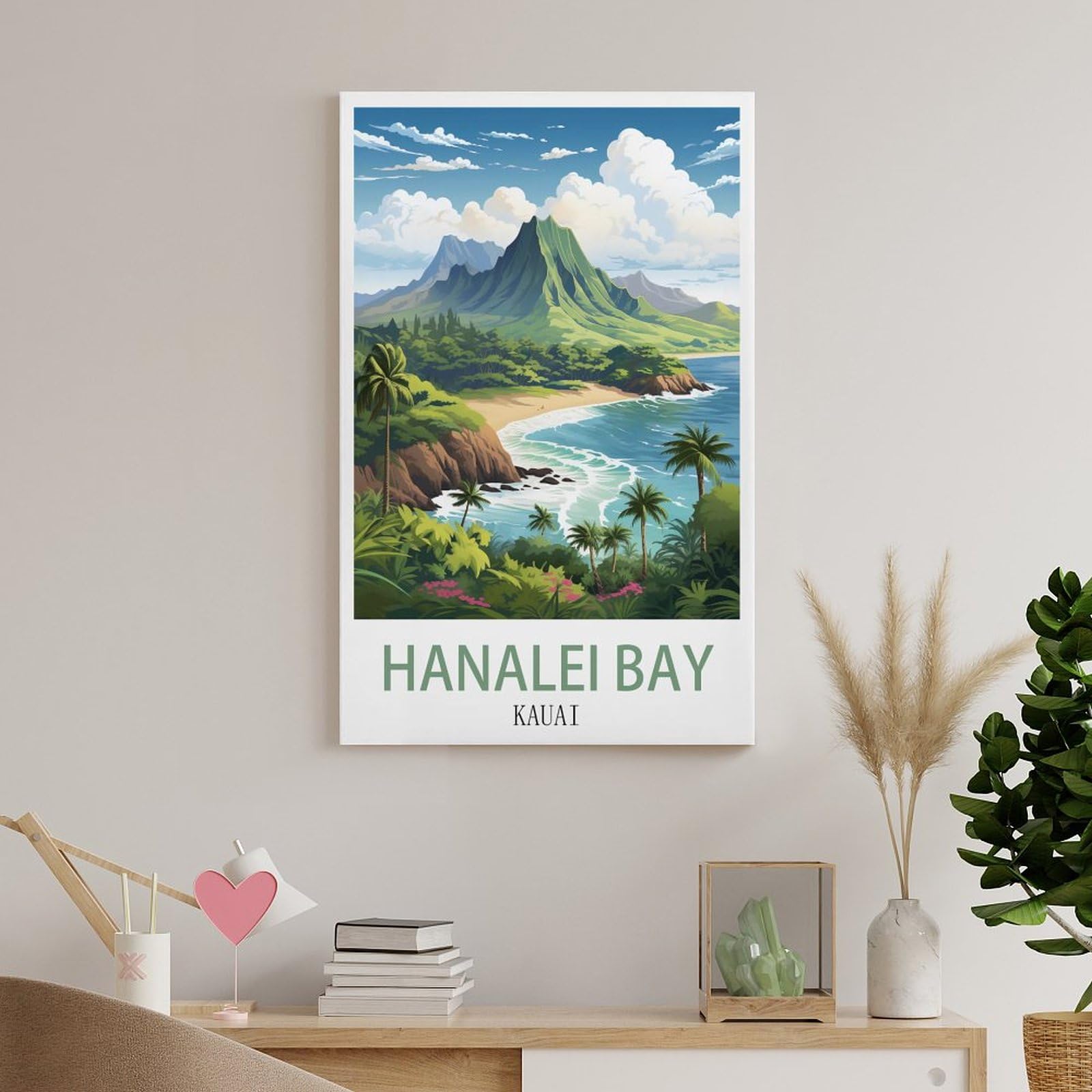CNAHEIX Hanalei Bay Kauai Vintage Travel Poster Mountain 12x18inch(30x45cm) Canvas Wall Art Print Painting for Wall Decor Living Room Bedroom