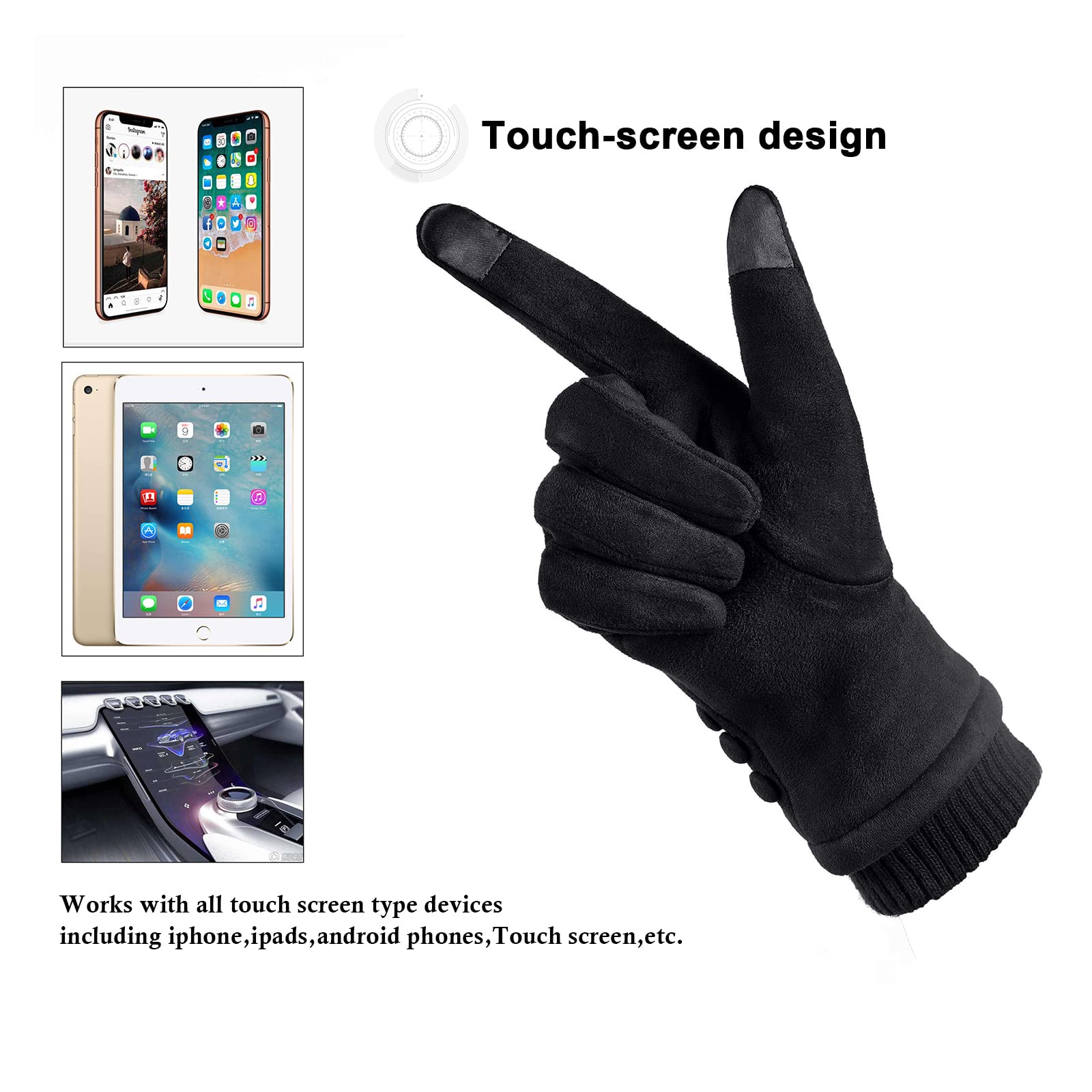 Dsane Womens Gloves Winter Touch Screen Texting Phone Windproof Gloves for Women Fleece Lined Thick Warm Gloves Black X-Large