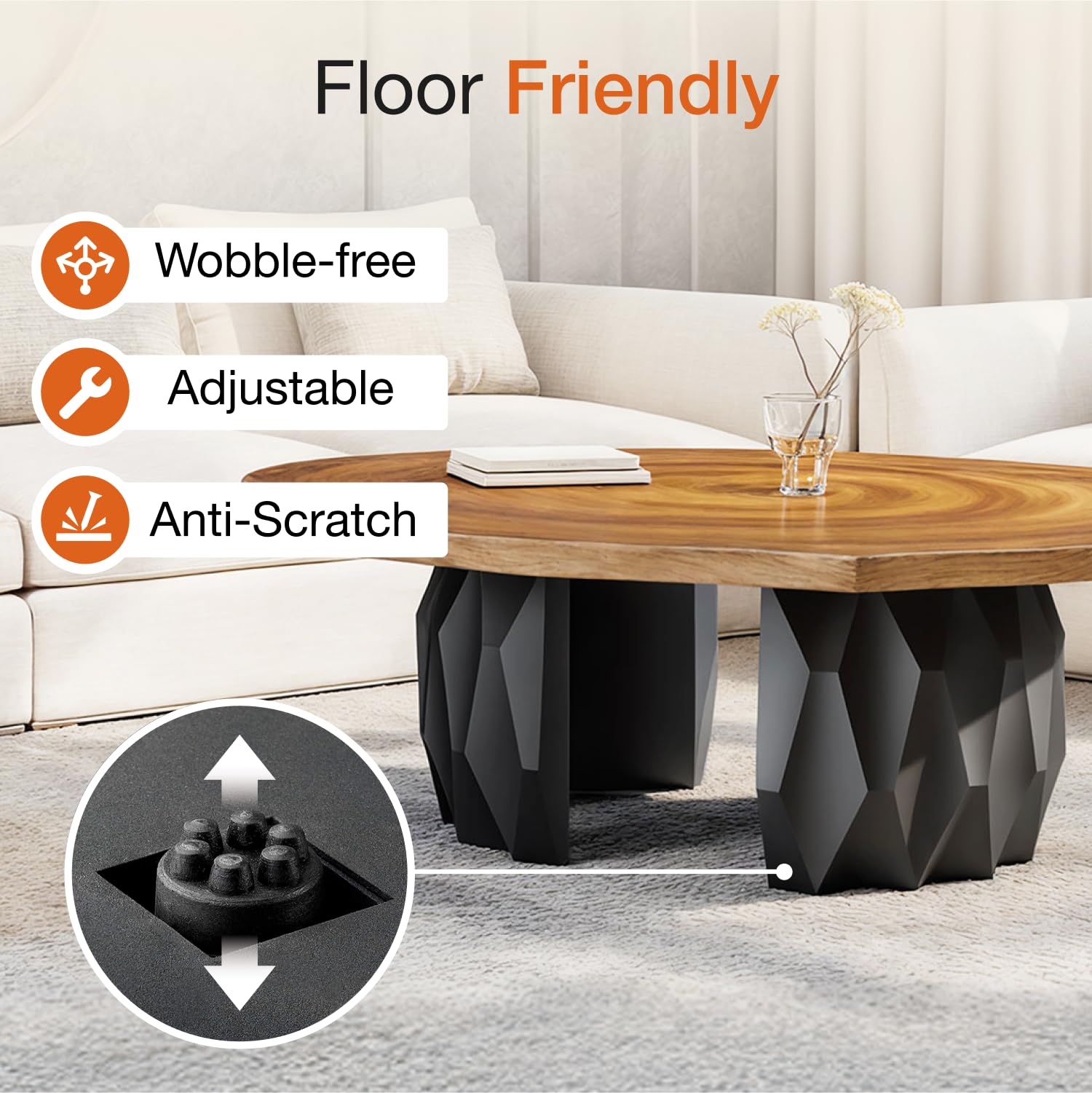 Flowyline 16" H 201 Alva Handcrafted Black Metal Table Legs and Bases for Coffee Tables | Steel Desk Legs | Rust-Resistant, Adjustable Furniture Legs for Bench DIY Mid-Century Modern Indoor/Outdoor