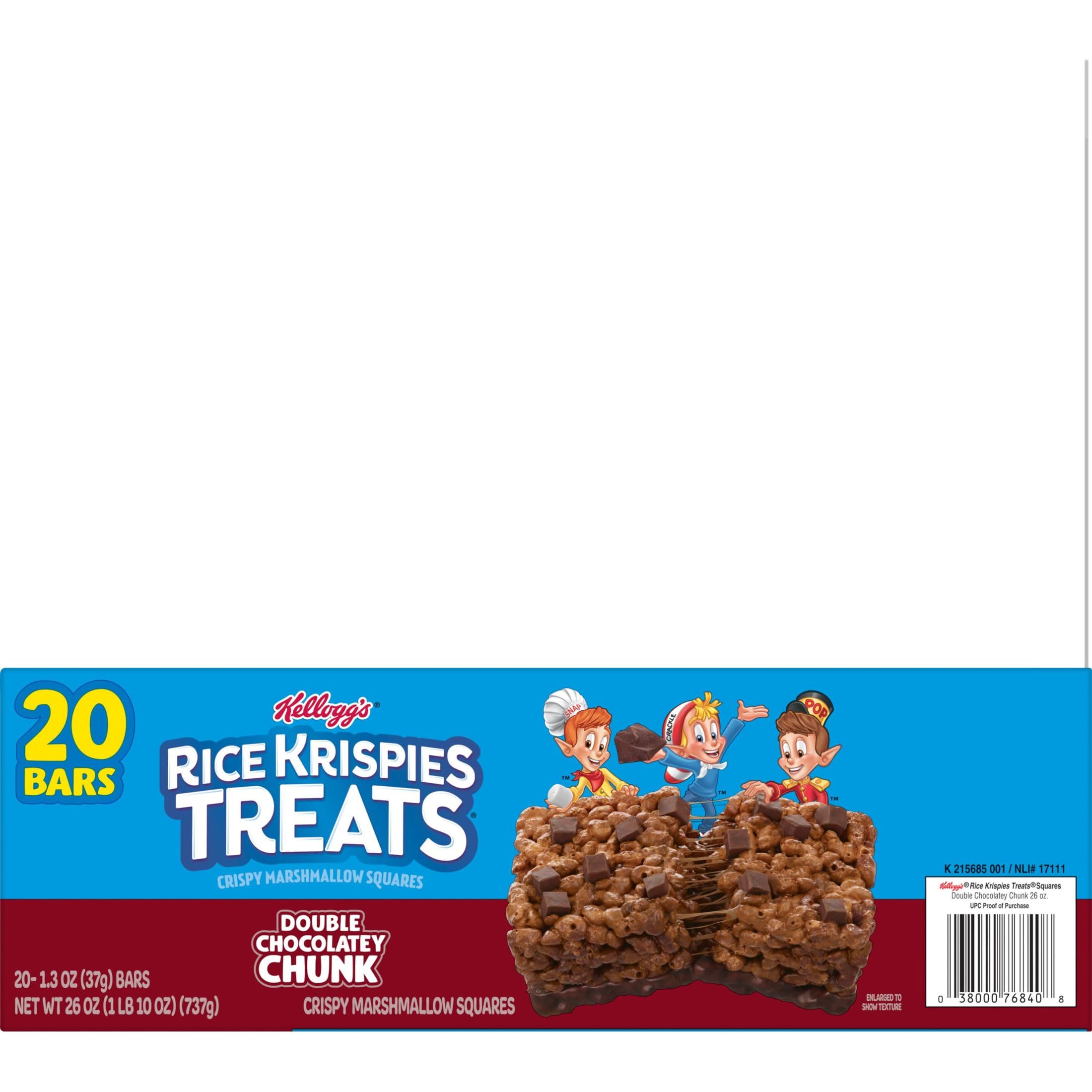 Rice Krispies Treats Marshmallow Snack Bars, Kids Snacks, School Lunch, Double Chocolatey Chunk, 26oz Box (20 Bars)