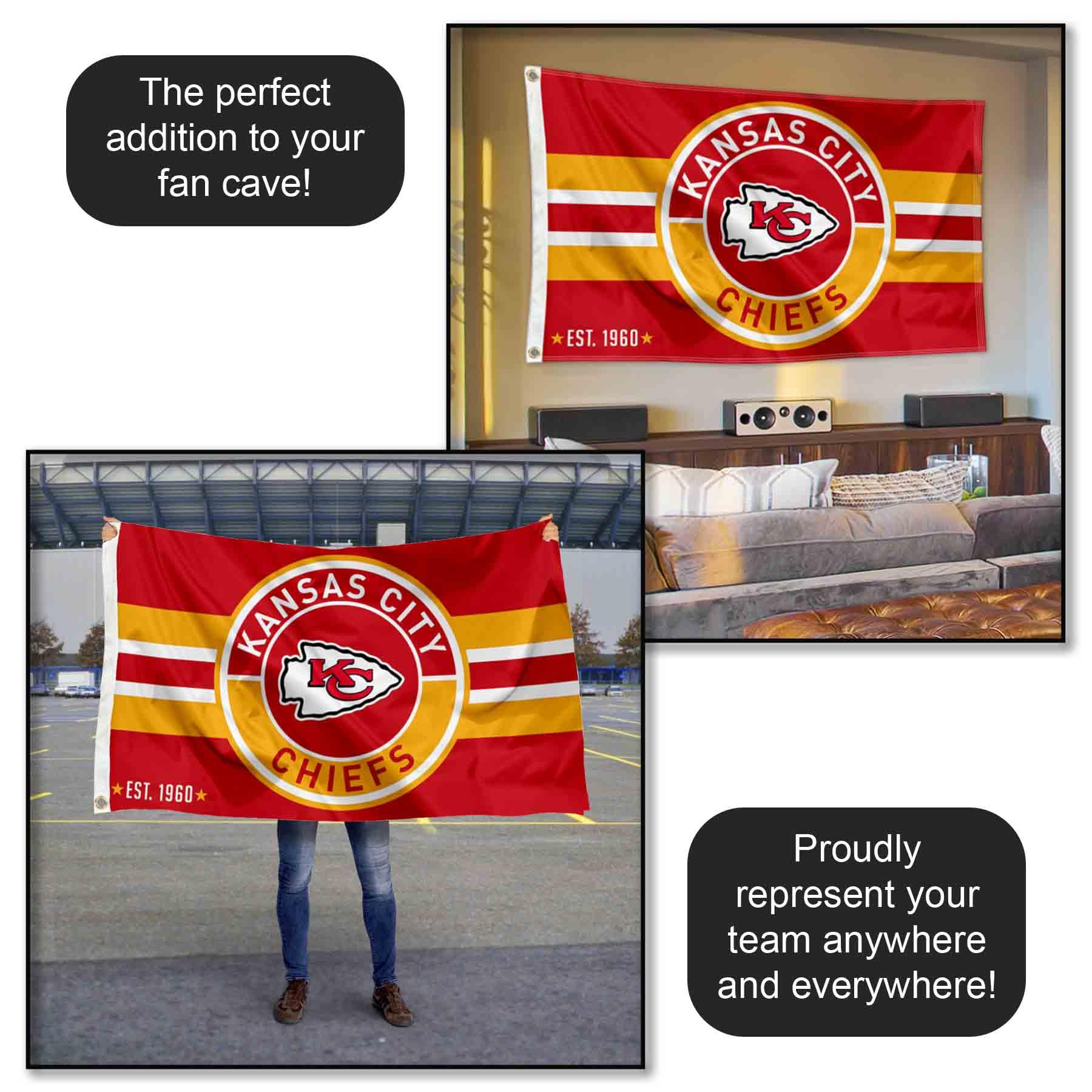 Kansas City Chiefs Patch Button Circle Logo Flag Large 3x5 Banner