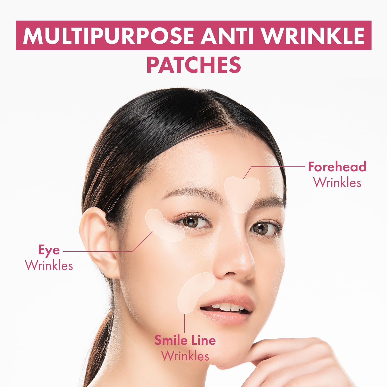 TOSOWOONG Anti-Wrinkle Patch with Hydrolyzed Collagen, Forehead & Eye & Smile Line Wrinkle Patches, Anti-Wrinkle Tape, K-Beauty Overnight Under Eye Patches, Korean Skincare, 5ea (10patches X 5)