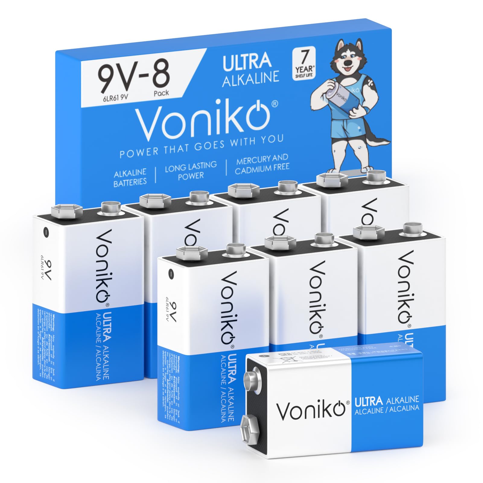 Voniko 9V Batteries - Alkaline 9V Battery 8 Pack - Ultra Long Lasting with a 7 - Year Shelf Life