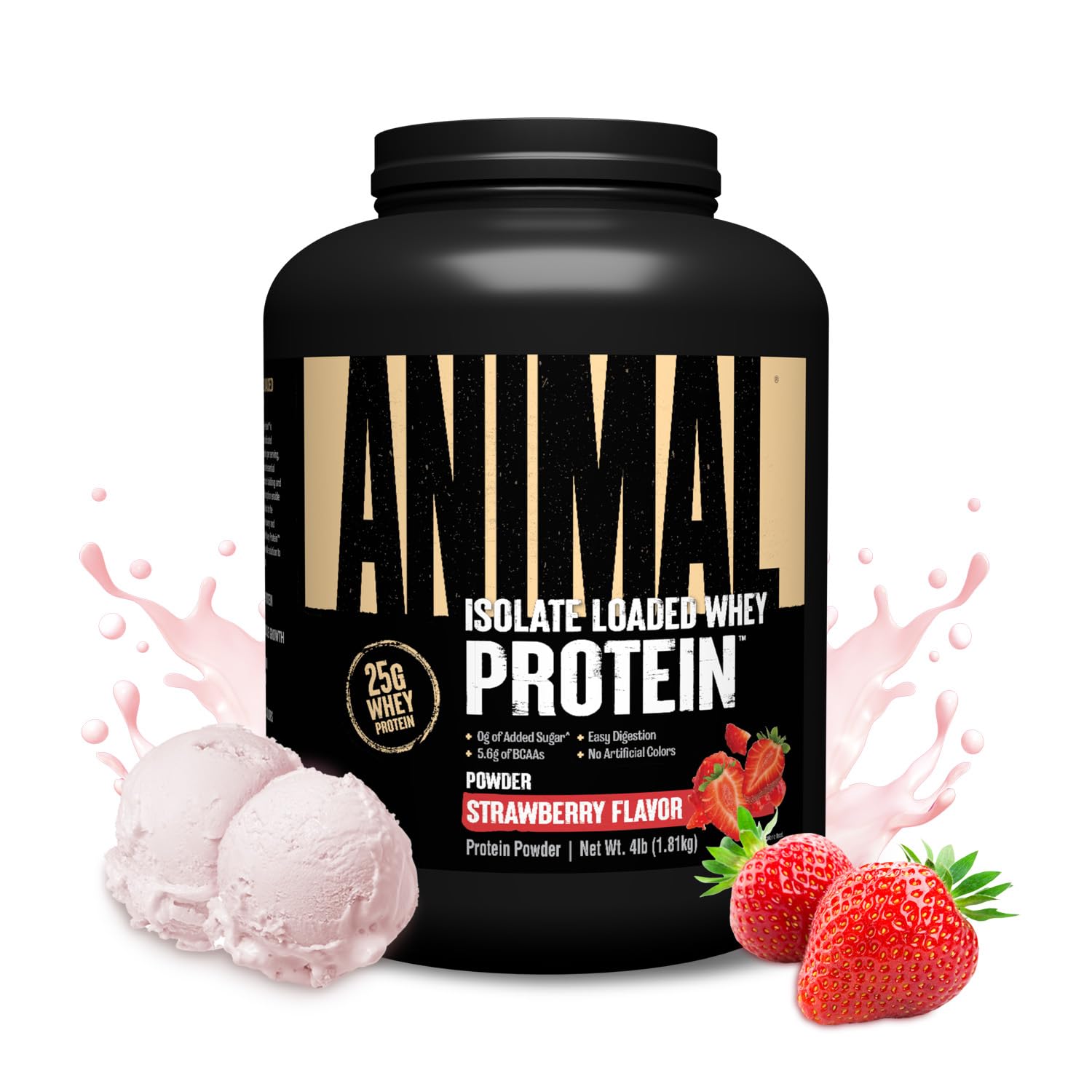 Animal Whey Isolate Protein Powder - Loaded for Pre & Post Workout Muscle Builder and Recovery with Digestive Enzymes for Men & Women - 25g Protein, Great Taste, Low Sugar - Strawberry 4 lbs