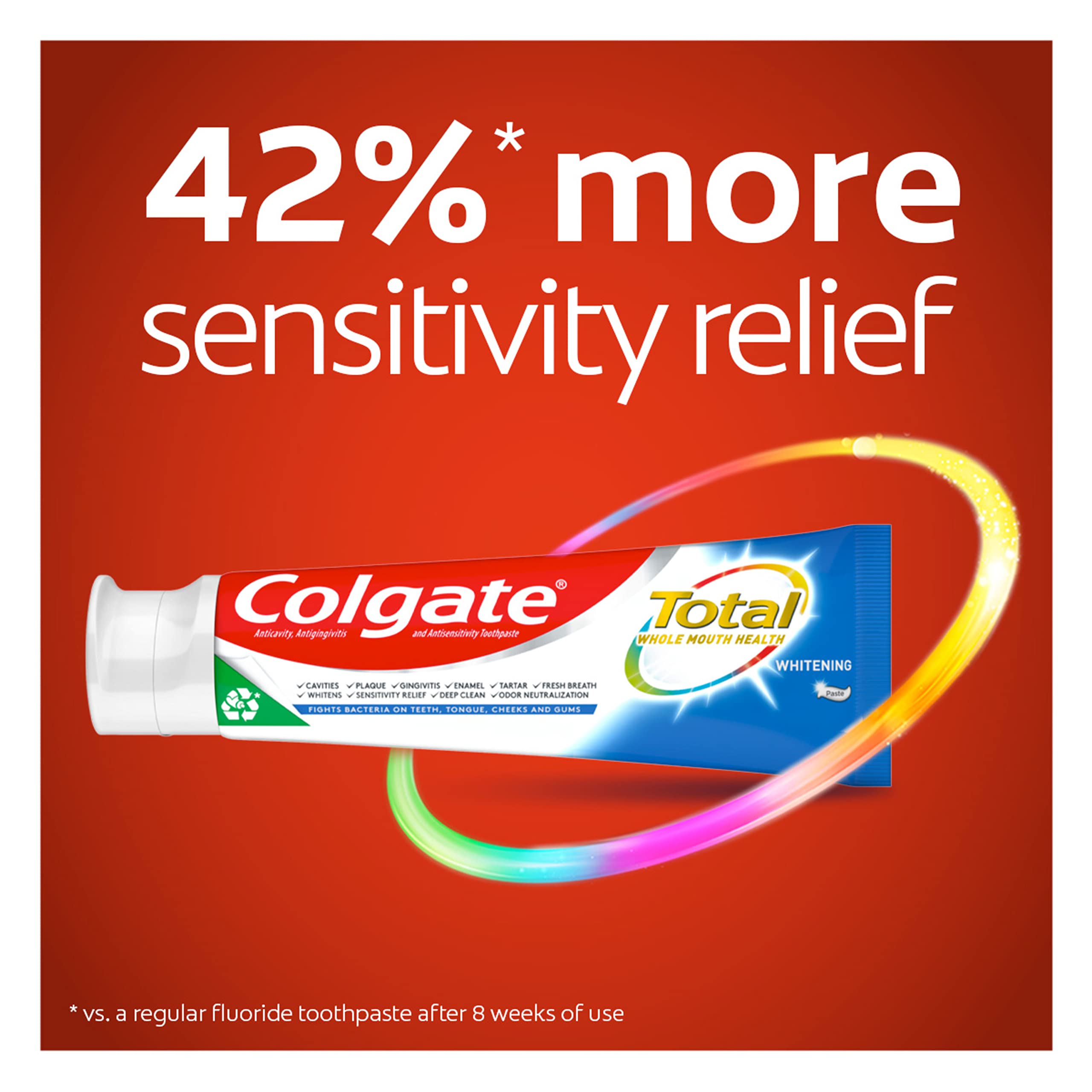 Colgate Total Teeth Whitening Toothpaste, 10 Benefits Including Sensitivity Relief ,Whitening Mint, 4.8 oz ( Pack of 4 )