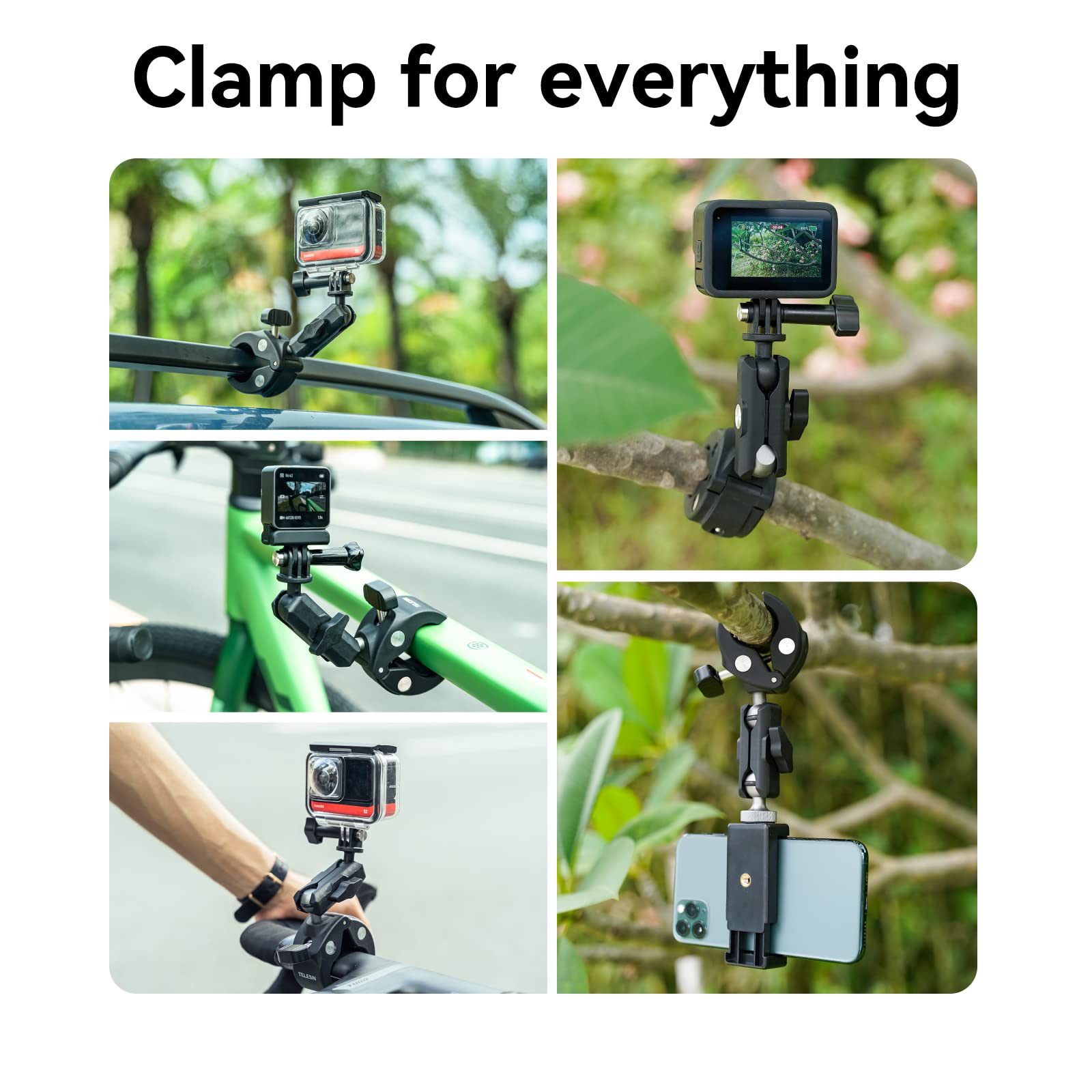 Motorcycle Bike Mount Handlebar Clamp Holder for GoPro Insta360 Accessories, 360 Bicycle DirtBike Attach Clip Mounting Accessory for Go Pro Max 13 12 11 10 9 Insta 360 X3 X4 DJI Action 4 Osmo Pocket 3