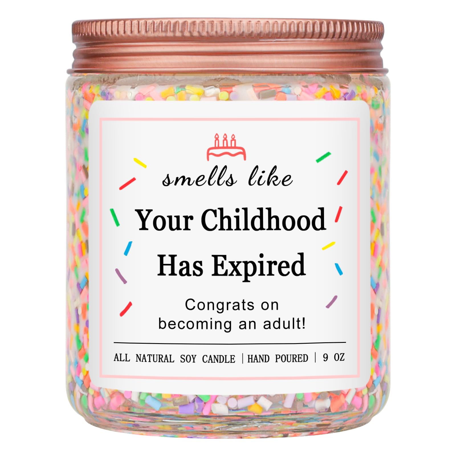 Homsolver 18th Birthday Gifts for Girls Boys, Birthday Candles Gifts for 18 Year Old Girls Boys, Your Childhood Has Expired Handmade Candles (Vanilla Birthday Cake Scent with Sprinkles)