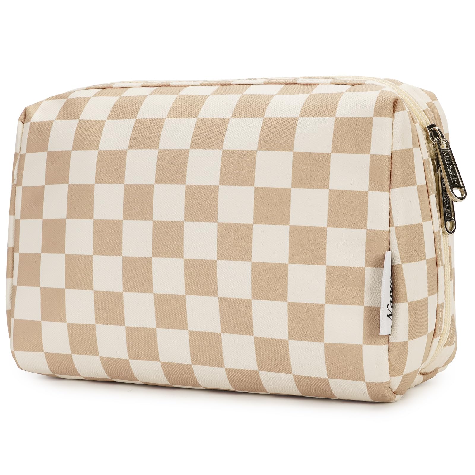 Narwey Checkered Makeup Bag Travel Cosmetic Bag Organizer Toiletry Bag Make Up Bags with Compartments for Women Girls (Large, Light Checkerboard)