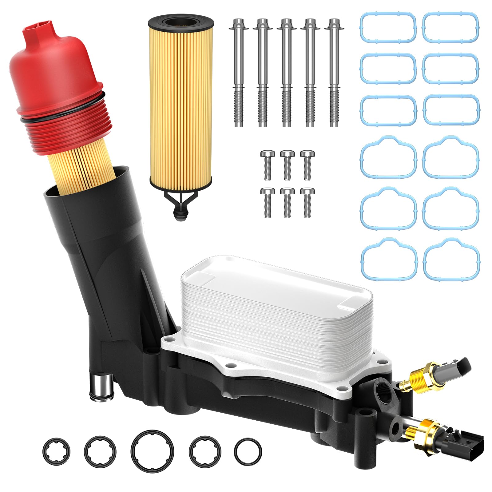 926-959 Full Aluminum Engine Oil Filter Housing with Oil Cooler Sensors and Gasket Compatible with 2011-2016 Chrysler 200 300 Dodge Charger Challenger Journey Wrangler Ram ProMaster 3.2L 3.6L 6Cyl