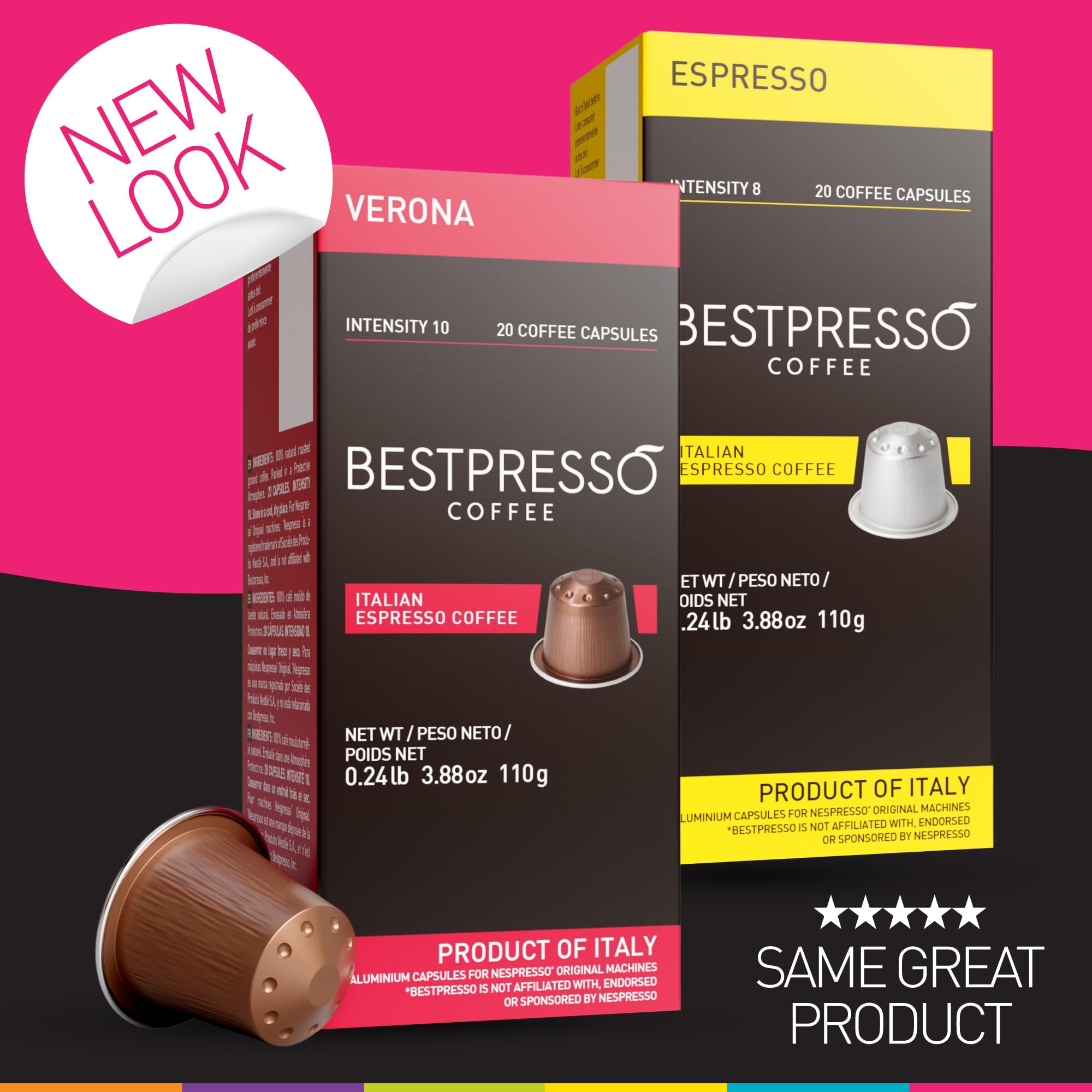 Bestpresso Coffee for Nespresso Original Machine 120 pods Certified Genuine Espresso Variety Pack includes one pack of decaf coffee, Pods Compatible with Nespresso Original