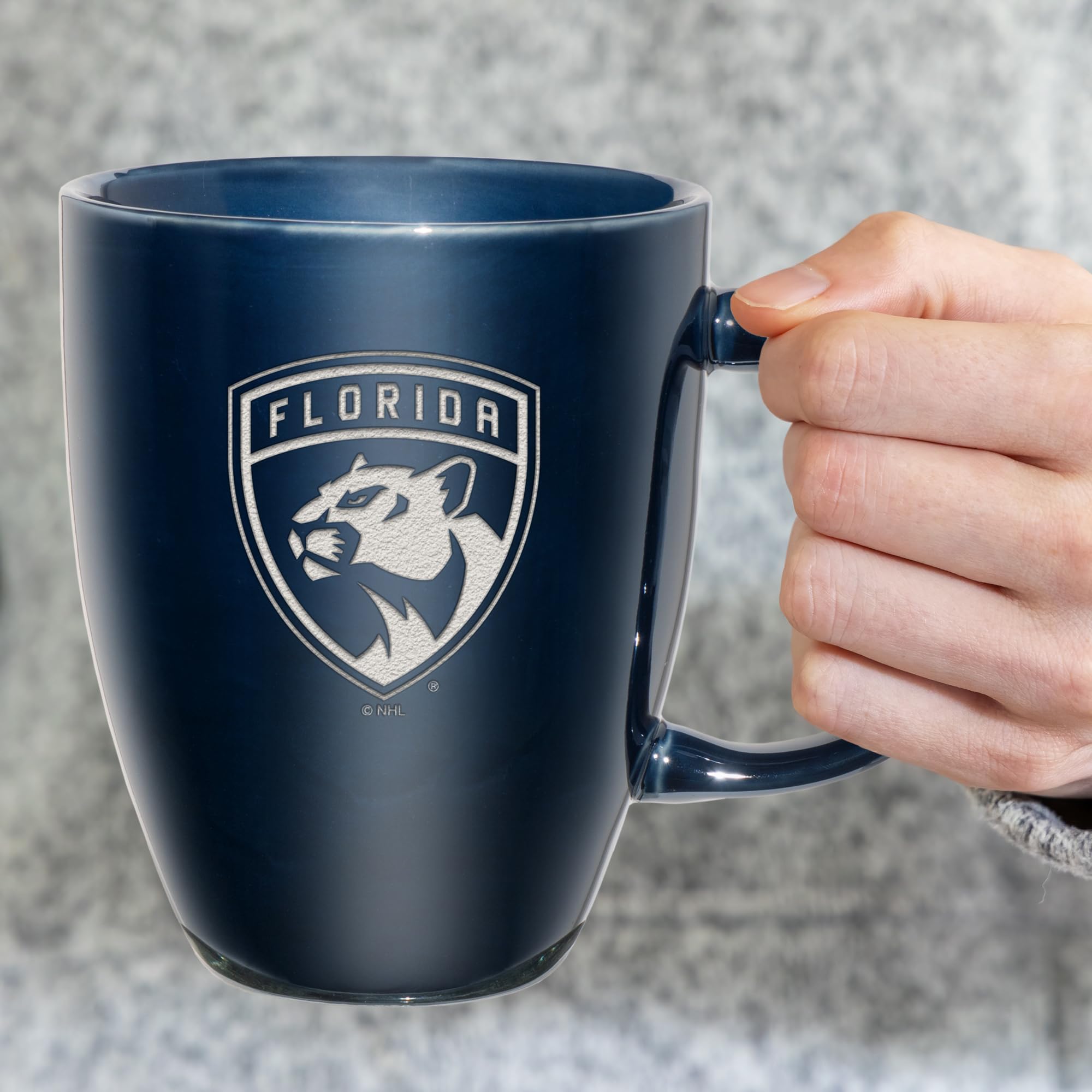 Rico Industries NHL Hockey Florida Panthers Navy Electroplated 18oz Laser Engraved Ceramic Lustre Mug