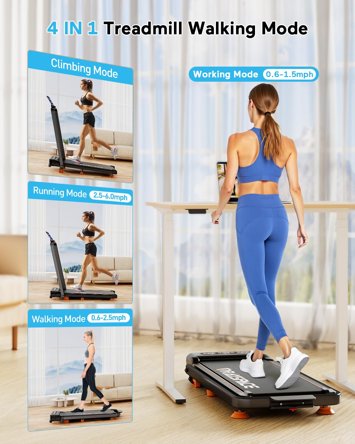 2025 Upgrade Walking Pad Treadmill with 8% Incline & Handle Bar, 3.5HP Portable Treadmill for Home Small, Under Desk Compact Walking Pad 300+lb Capacity, Shock Absorption, 0.6-6mph, Remote, Smart App