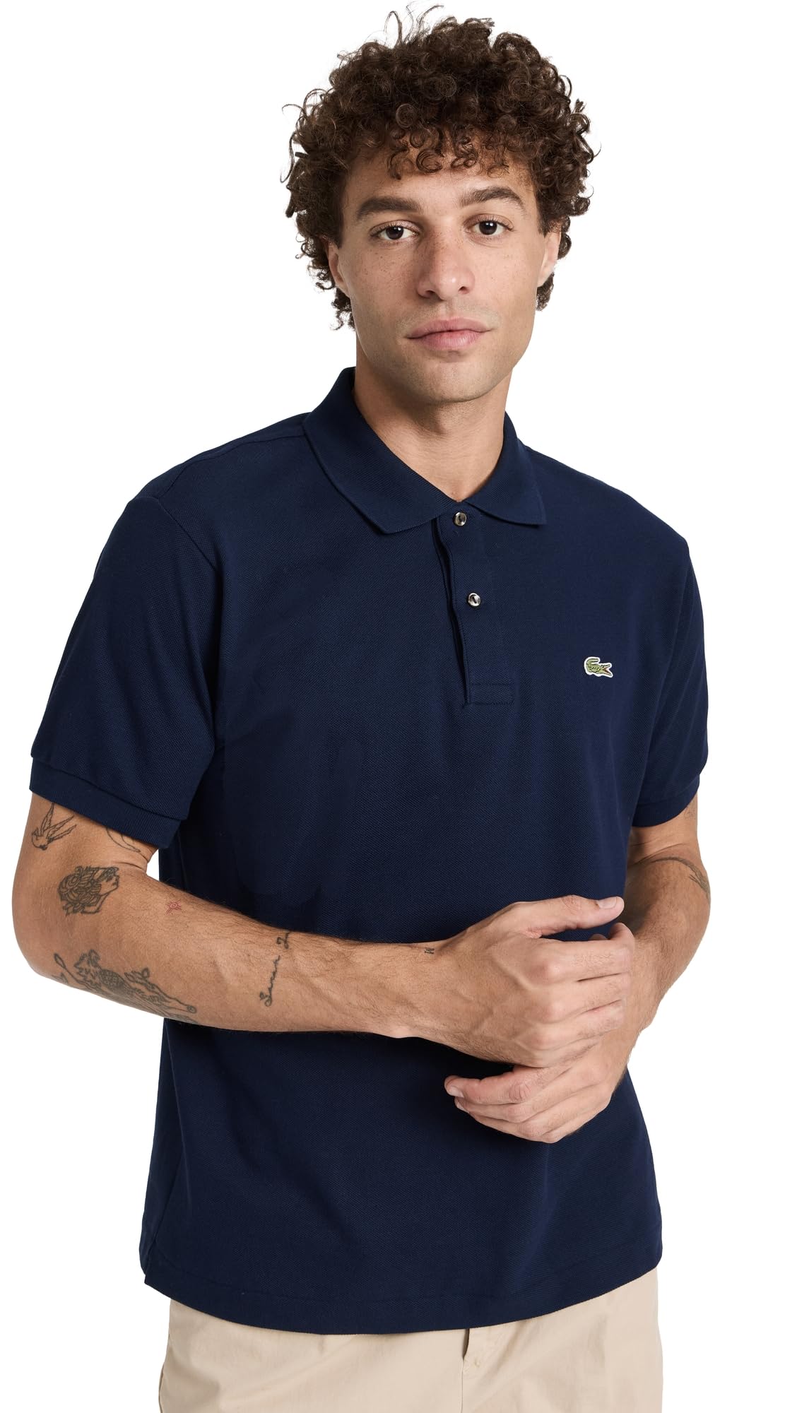 Lacoste Men's Original Cotton Pique Polo, Navy Blue, L