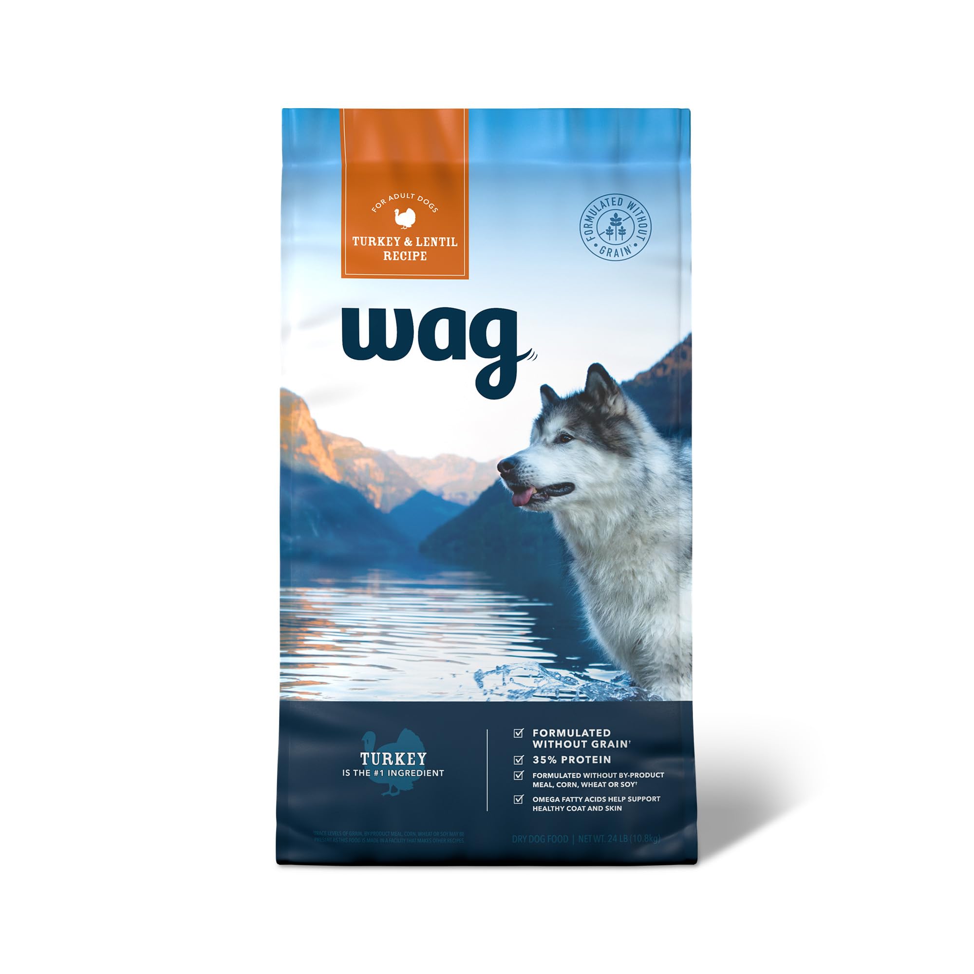 Amazon Brand - Wag Dry Dog Food Grain-Free Turkey & Lentil Recipe, High Protein (24 lb bag)