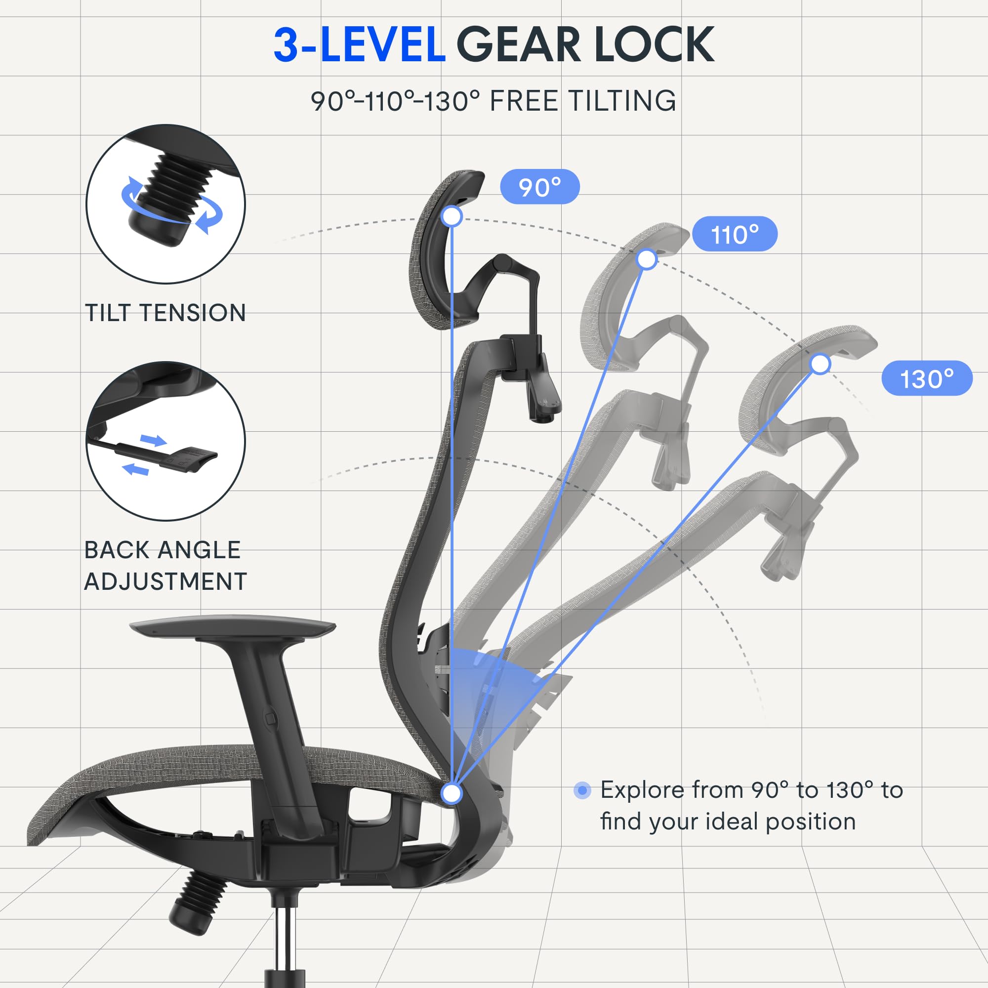 FLEXISPOT Ergonomic Office Chair Height Adjustable Computer Chair Home Office Desk Chairs with Wheels Adjustable Headrest Armrests Blue