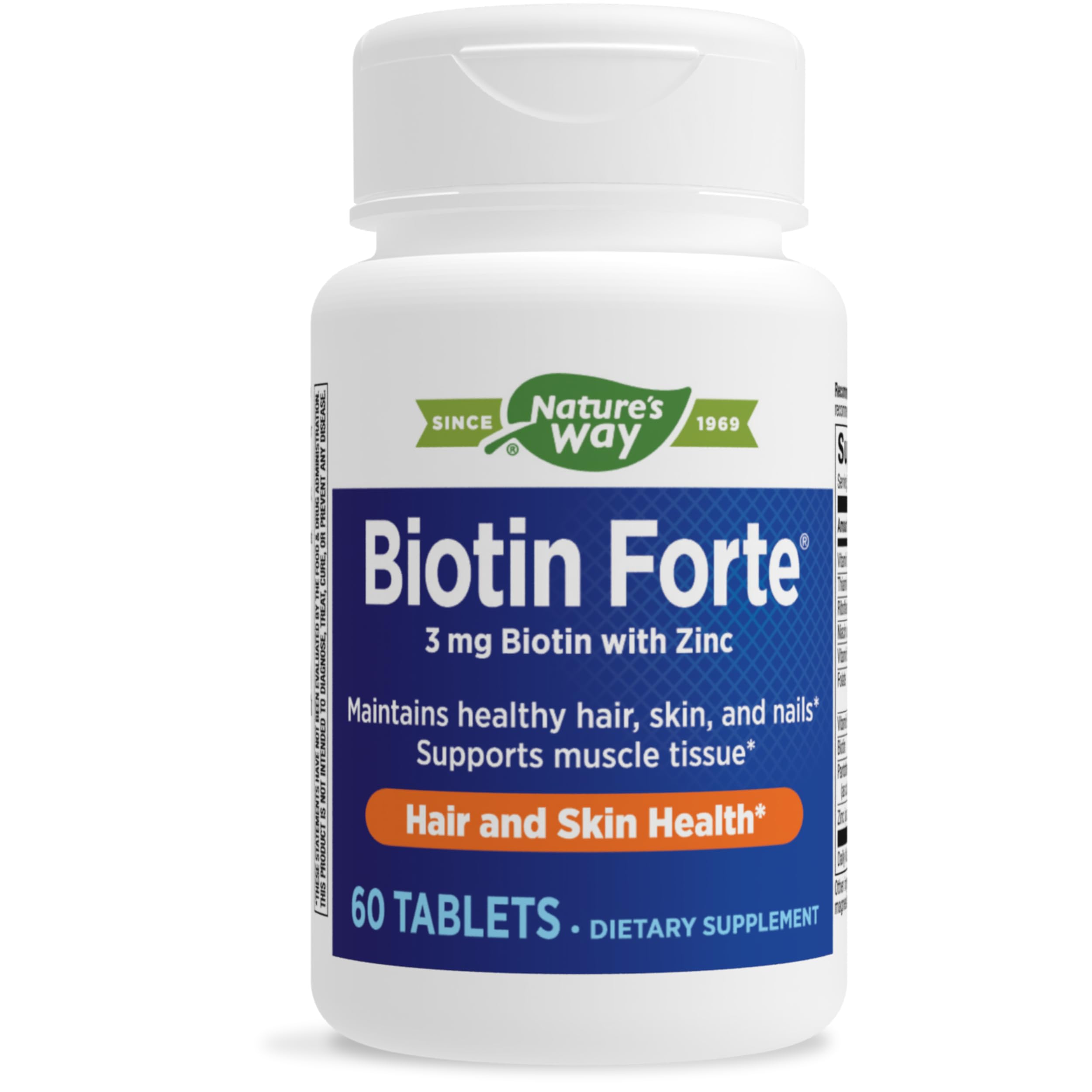 Nature's Way Biotin Forte with Zinc, Promotes Healthy Hair, Skin, & Nails*, 60 Tablets