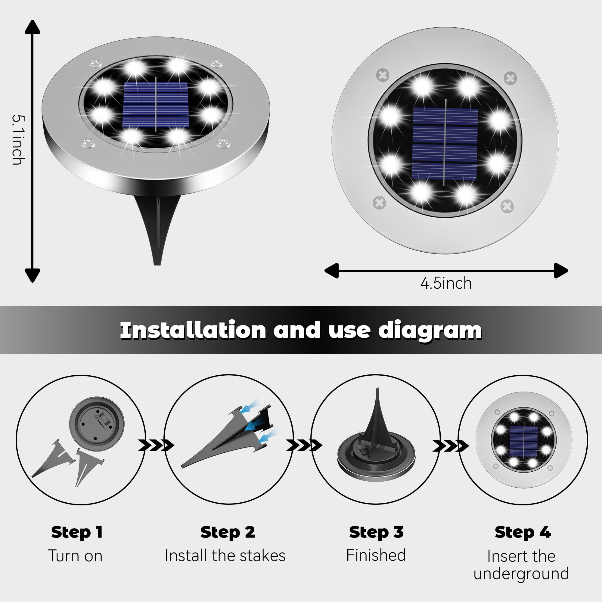 DUUDO Solar Lights Outdoor 12Pack,Solar Lights Outdoor Waterproof,Solar Garden Lights Bright In-Ground Lights Landscape Lighting for Yard,Pathway,Lawn,Patio,Driveway,Walkway White Light
