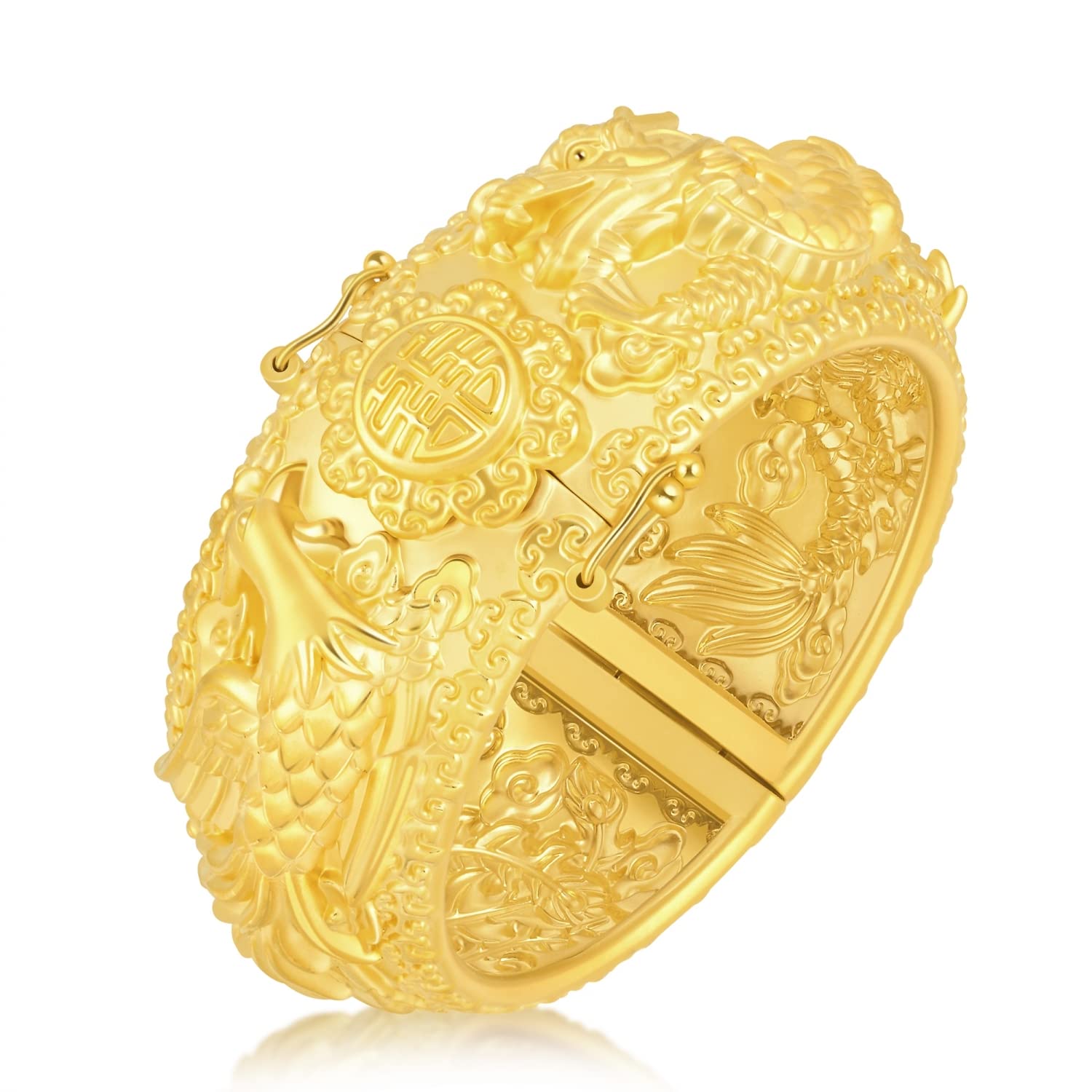 CHOW SANG SANG Chinese Wedding Collection 999.9 24K Solid Gold Price-by-Weight 19.46g Gold Dragon and Phoenix Bangle for Women and Wedding Occasions 93254K | 7 (Wrist Size:14.5-15.5 CM)