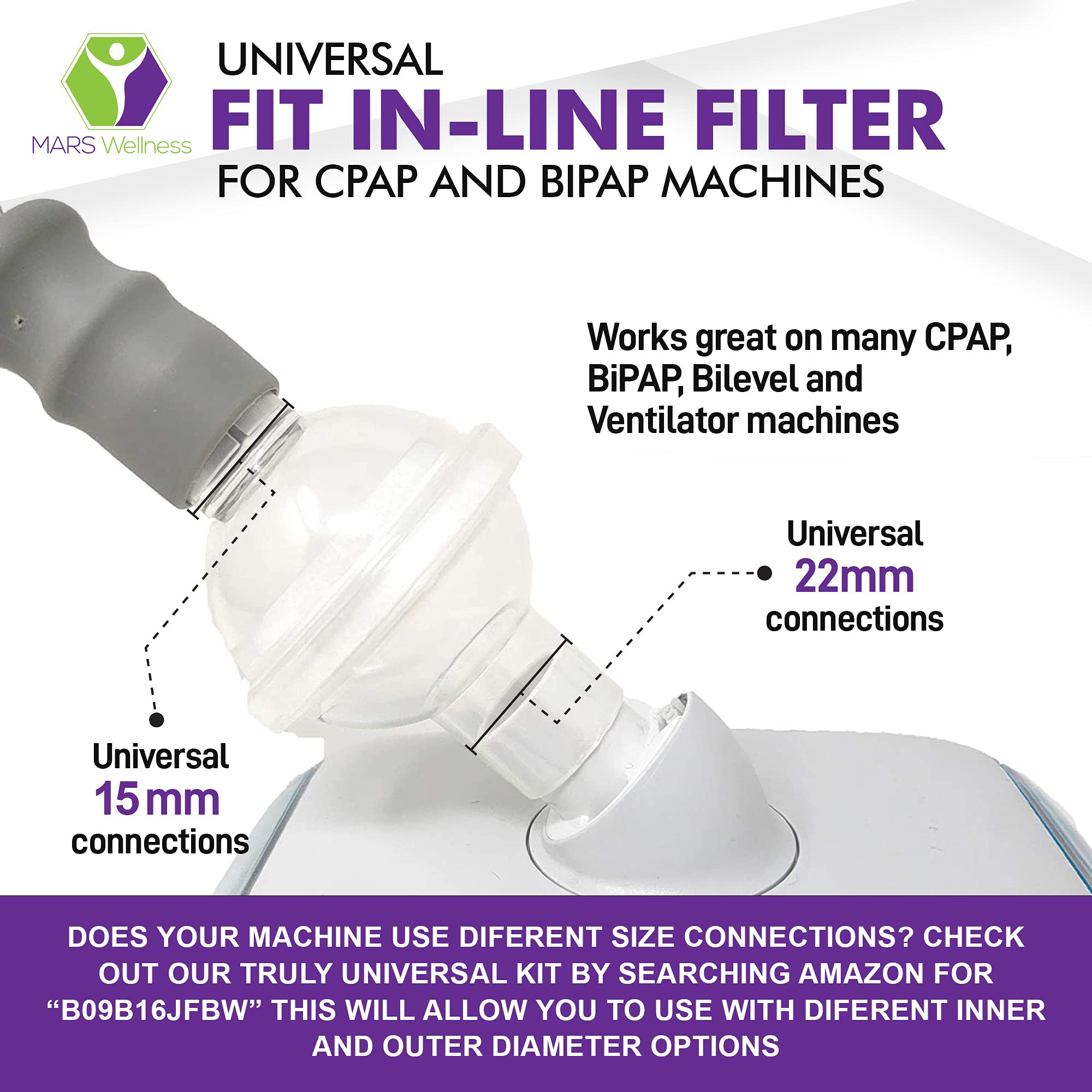 Universal Fit in-Line Filter for CPAP and BiPAP Machines - Filters to Purify Your CPAP Experience - 3 Pack