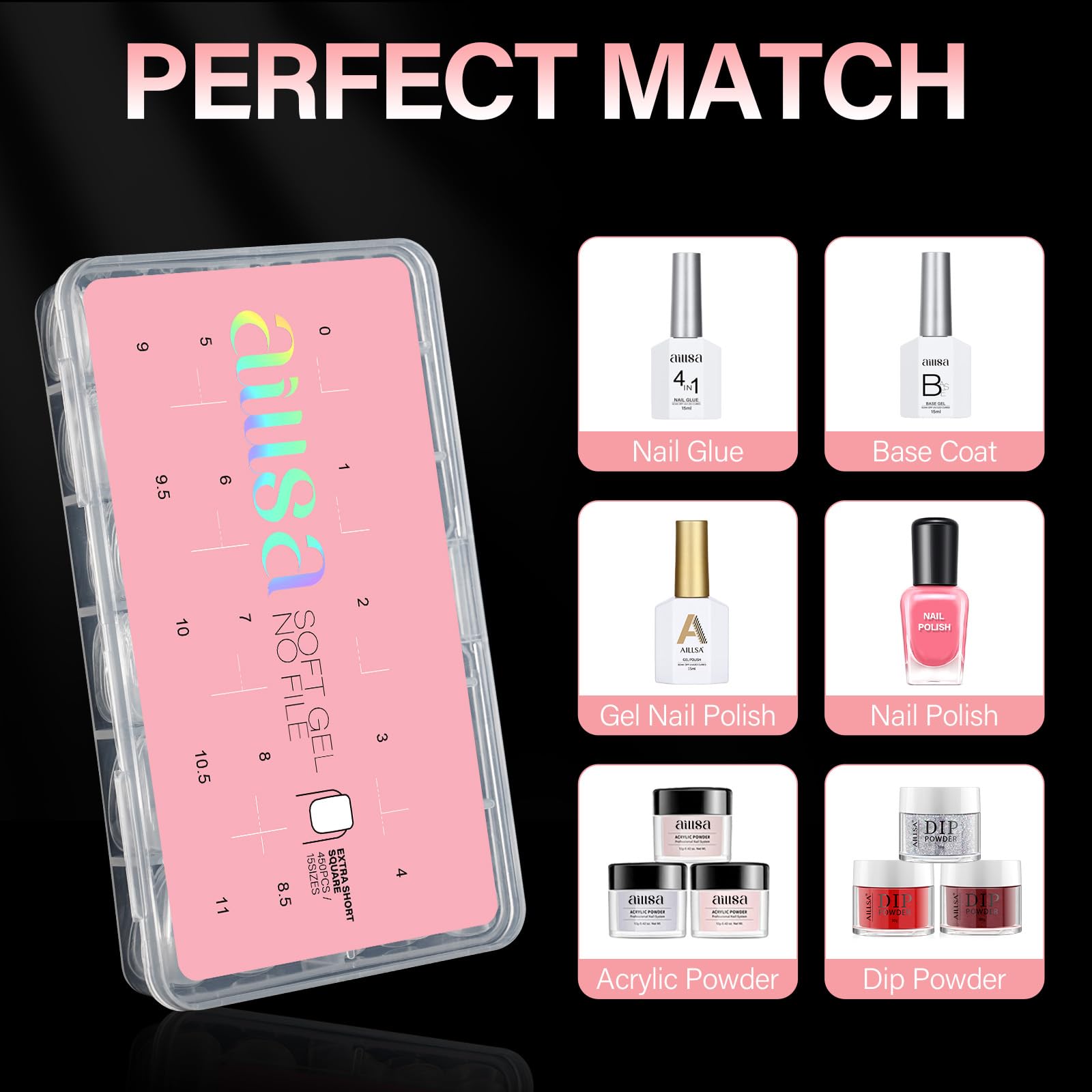 AILLSA Extra Short Square Nail Tips 450PCS Full cover Clear Nail Tips Matte No Need Files Upgraded Gel x Press on False Nail Tips for Nail Extension Fake Nail Tips Manicure 15 Sizes